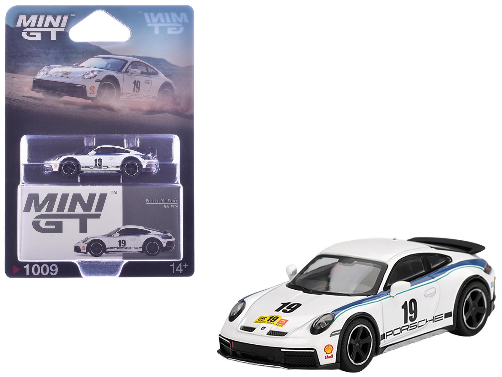 Porsche 911 Dakar #19 "Rally 1974" Tribute Livery White with Blue Stripes Limited Edition 1/64 Diecast Model Car by Mini GT