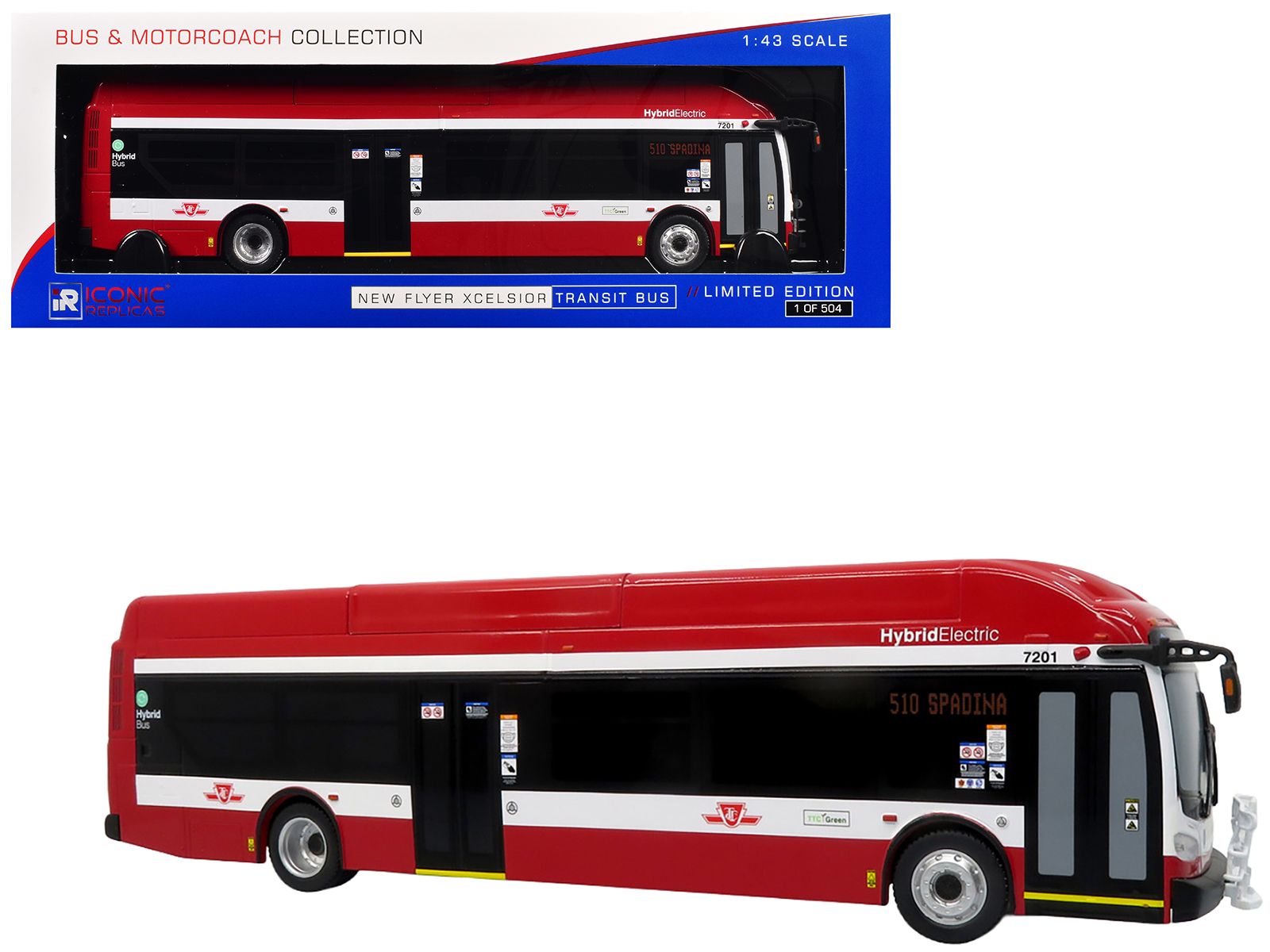 New Flyer Xcelsior Transit Bus Bank "TTC – Toronto Transit Commission" Red and White "The Bus & Motorcoach Collection" Limited Edition to 504 Pieces Worldwide 1/43 Model by Iconic Replicas