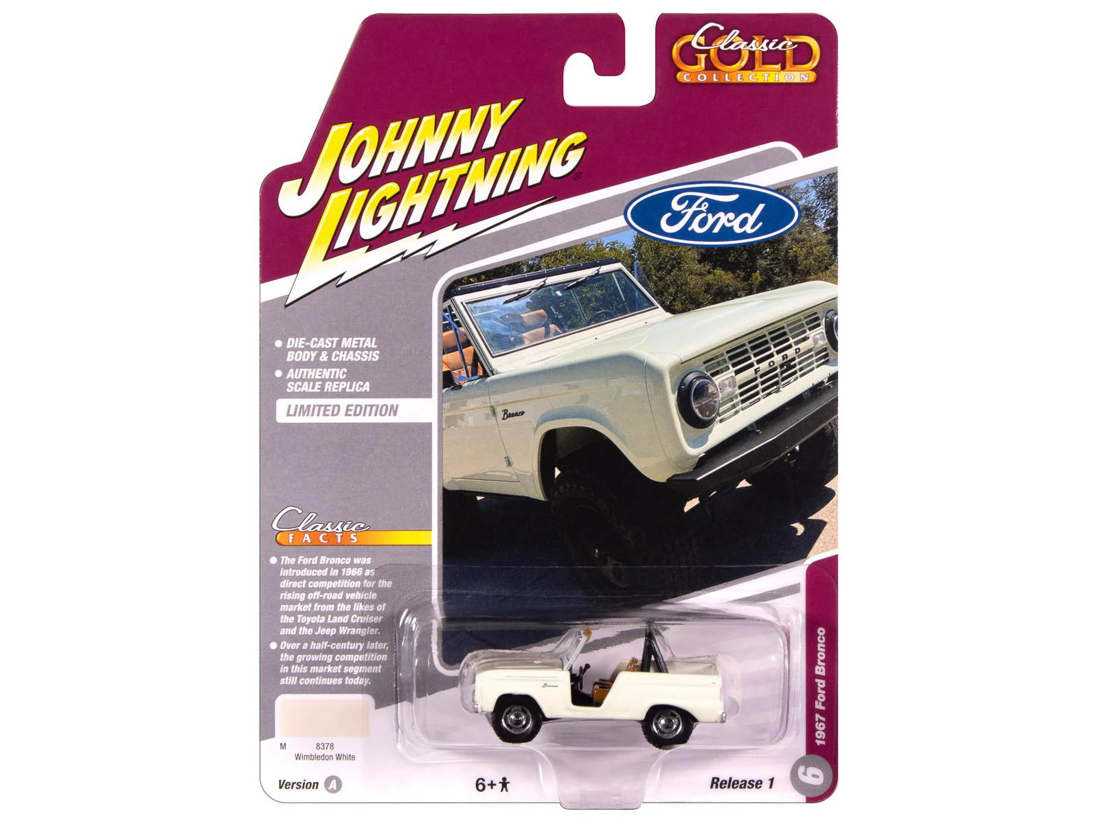 1967 Ford Bronco Wimbledon White "Classic Gold Collection" 1/64 Diecast Model Car by Johnny Lightning