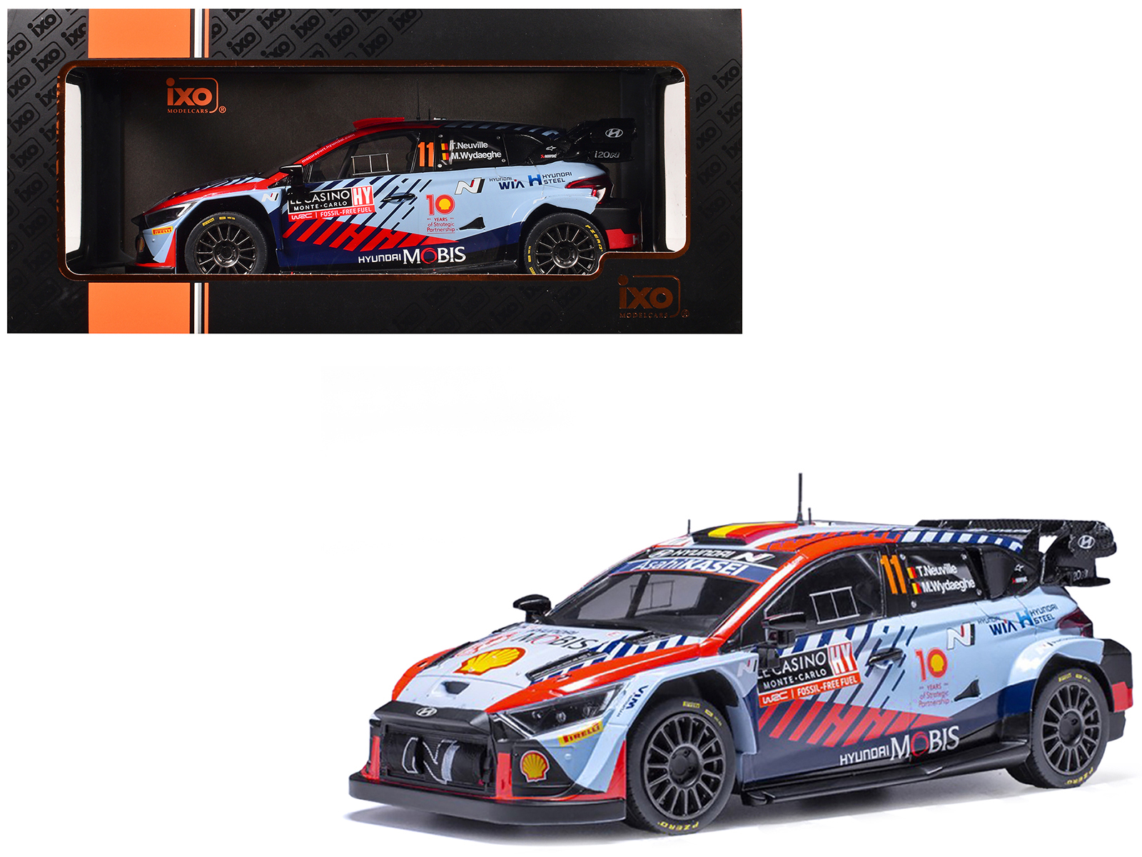 Hyundai i20 N Rally1 #11 Thierry Neuville - Martijn Wydaeghe Winner "Rallye Monte-Carlo" (2024) 1/18 Diecast Model Car by IXO Models