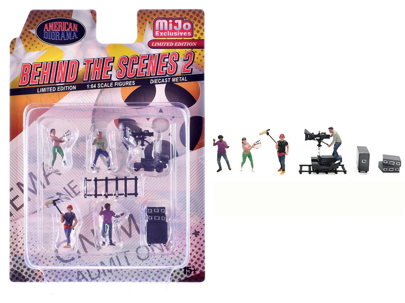"Behind The Scenes #2" 7 piece (4 People 3 Accessories) Diecast Figures Set 1/64 Scale Models by American Diorama