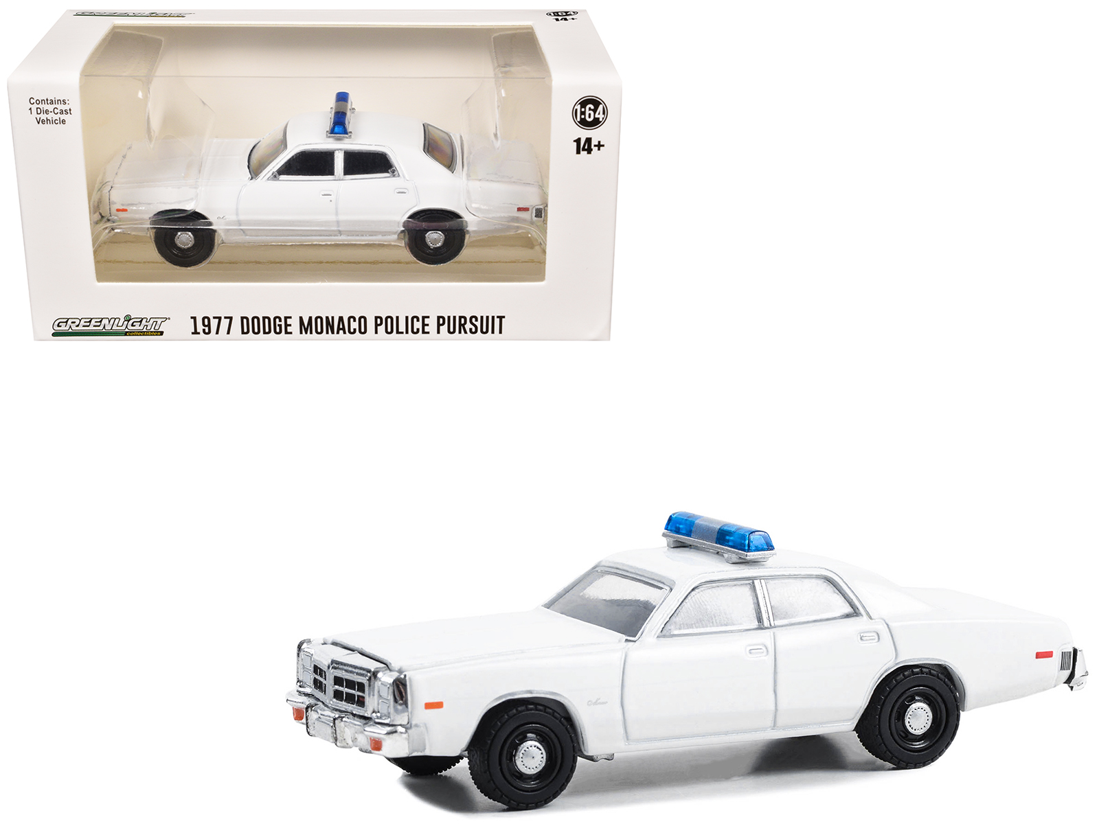 1977-78 Dodge Monaco Police Pursuit White with Light Bar "Hot Pursuit - Hobby Exclusive" Series 1/64 Diecast Model Car by Greenlight
