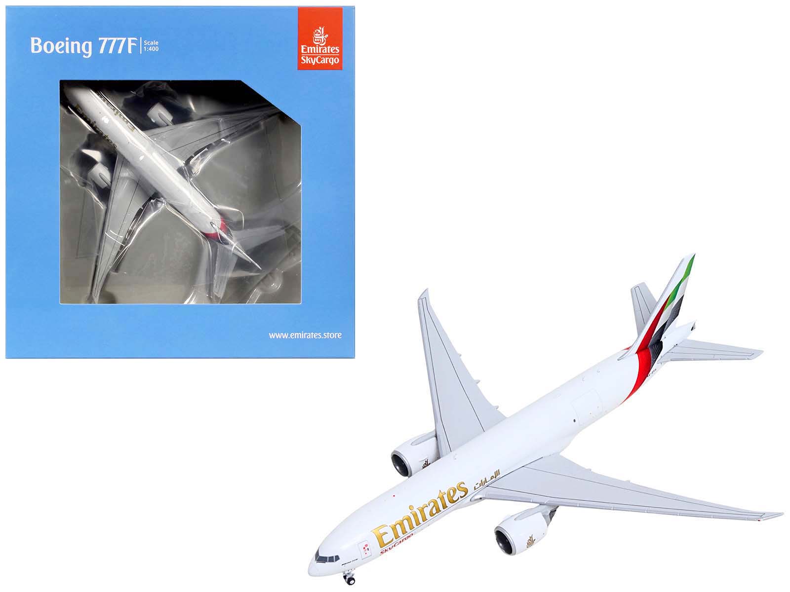 Boeing 777F Commercial Aircraft "Emirates SkyCargo" (A6-EFV) White with Striped Tail 1/400 Diecast Model by GeminiJets