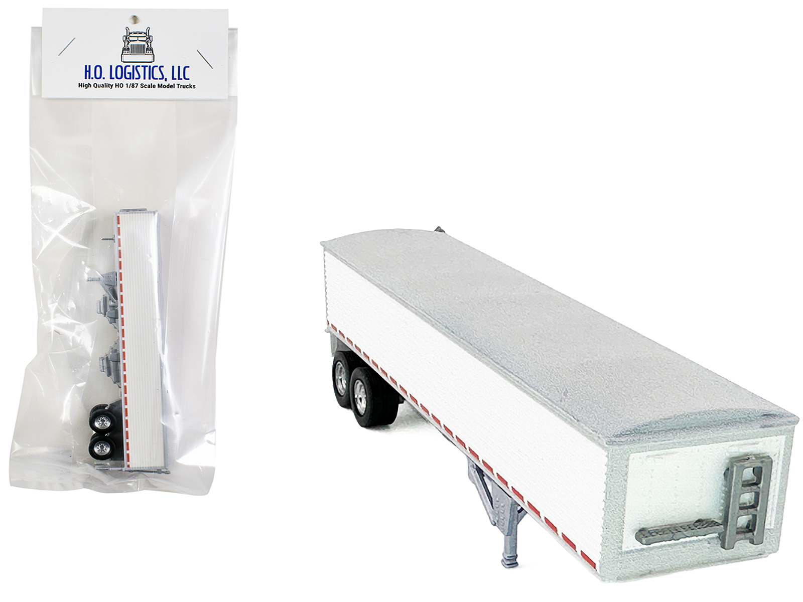 Covered Grain Trailer White with Silver Tarp 1/87 (HO) Plastic Model Car by HO Logistics