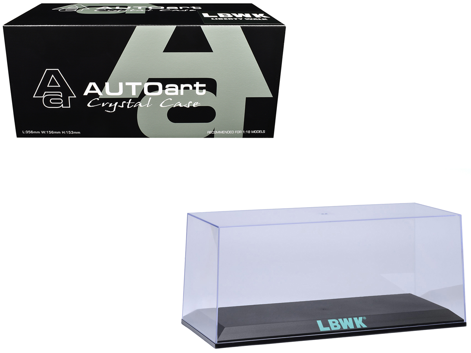 Collectible Display Show Case with Black Plastic Base and Green "LBWK" Logo for 1/18-1/24 Scale Model Cars by Autoart