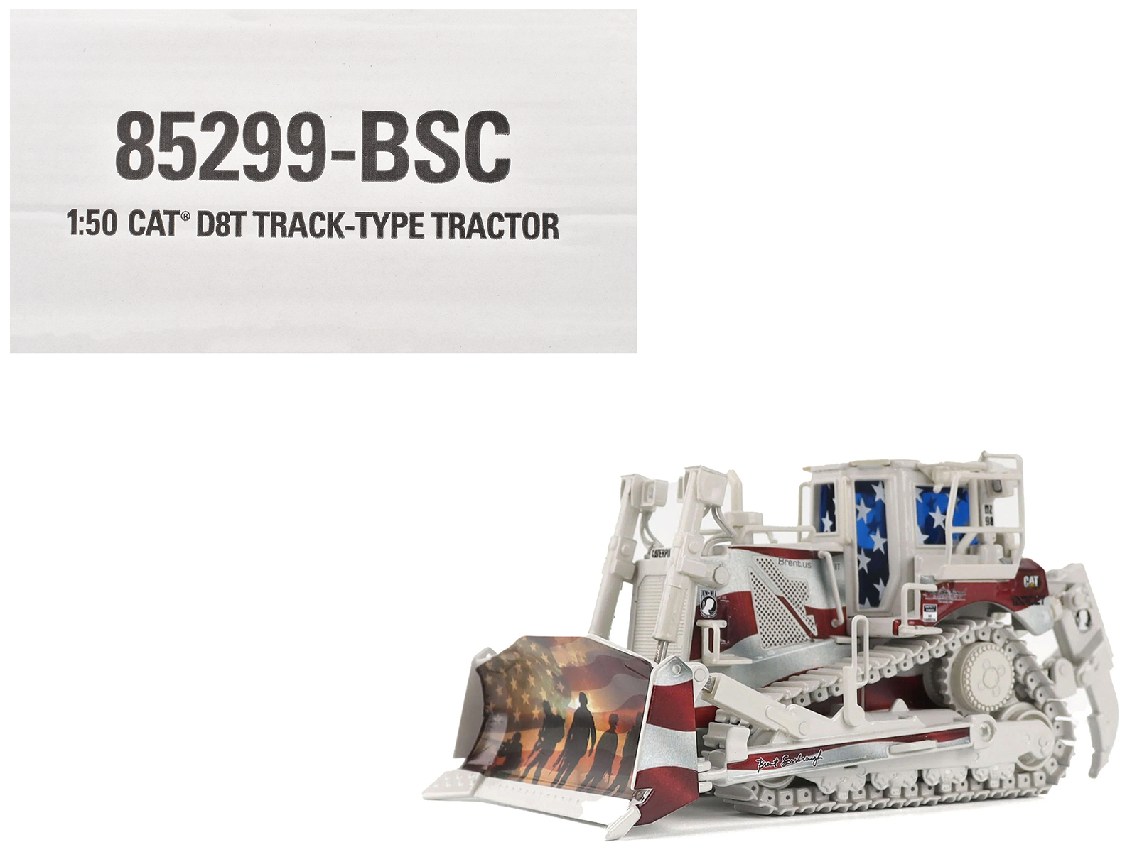 CAT Caterpillar D8T Track Type Tractor with Single Shank Ripper "Brent Scarbrough & Co." Patriotic Livery "High Line" Series 1/50 Diecast Model by Diecast Masters