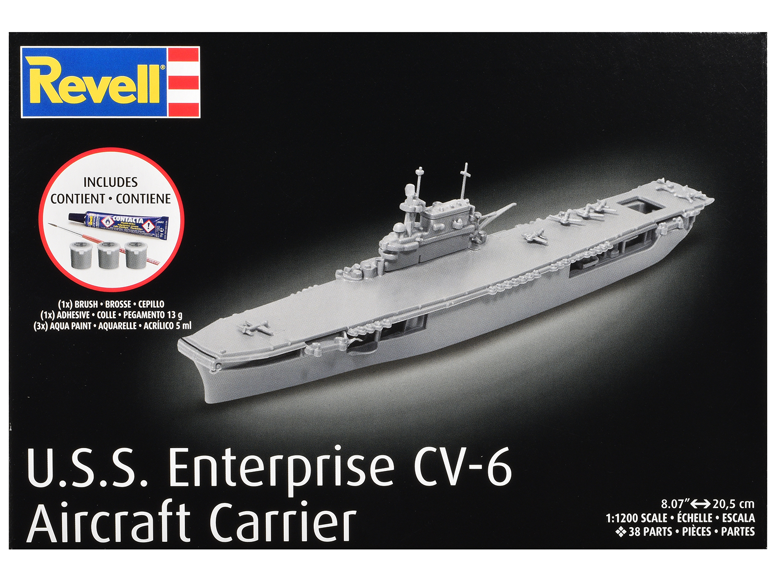 Level 4 Model Kit U.S.S. Enterprise CV-6 Aircraft Carrier All-Included Kit 1/1200 Scale Model by Revell