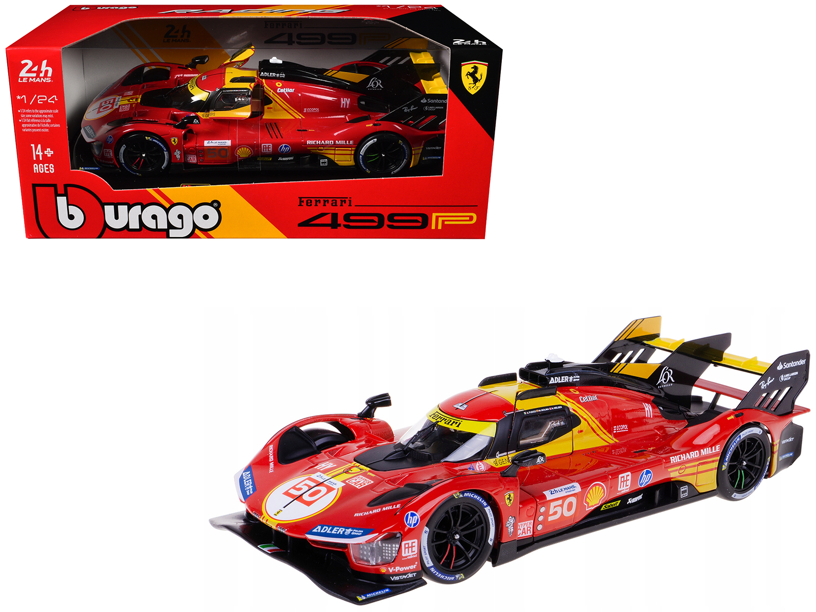 Ferrari 499P #50 Antonio Fuoco - Miguel Molina - Nicklas Nielsen "Ferrari AF Corse" Winner "24 Hours of Le Mans" (2024) "Racing" Series 1/24 Diecast Model Car by Bburago