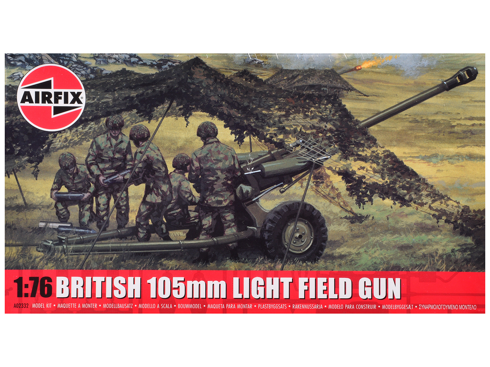 Level 1 Model Kit British 105mm Light Field Gun with 3 Scheme Options 1/76 Scale Plastic Model Kit by Airfix