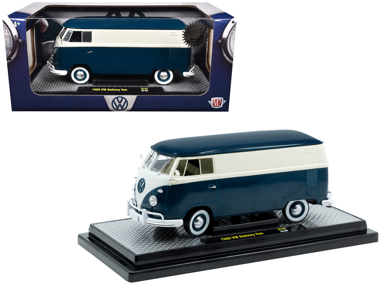 1960 Volkswagen Delivery Van Blue and White Limited Edition to 6650 pieces Worldwide 1/24 Diecast Model Car by M2 Machines