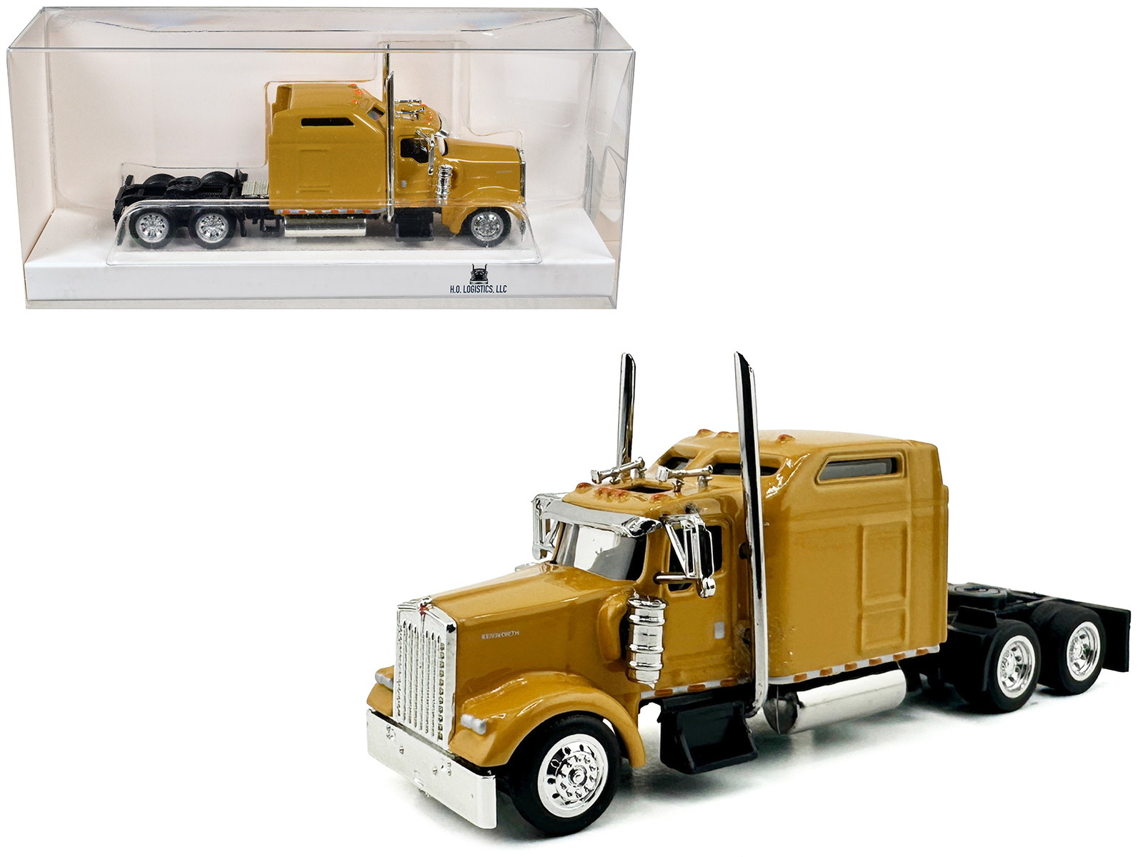 Kenworth W900L Truck Tractor with Sleeper Cab Yellow 1/87 (HO) Scale Plastic Model Car by HO Logistics