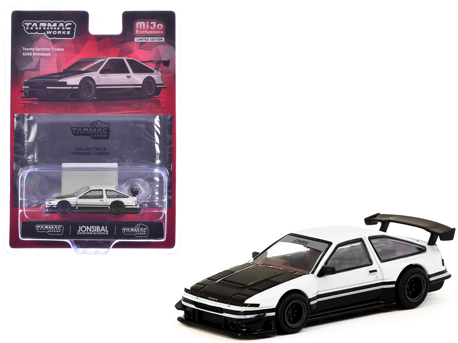 Toyota Sprinter Trueno AE86 Widebody RHD (Right Hand Drive) White and Black with Tarmac Cards "Global64" Series 1/64 Diecast Model by Tarmac Works