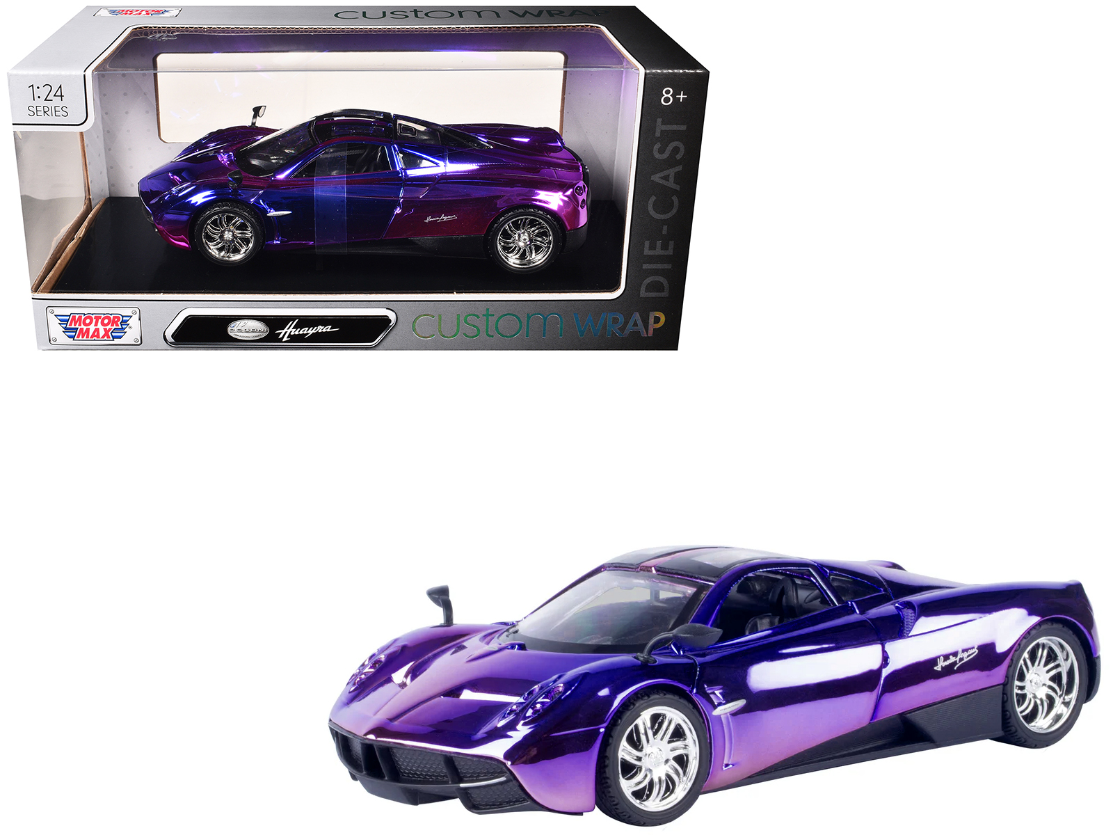 Pagani Huayra Pink and Purple Chrome "Custom Wrap" Series 1/24 Diecast Model Car by Motormax
