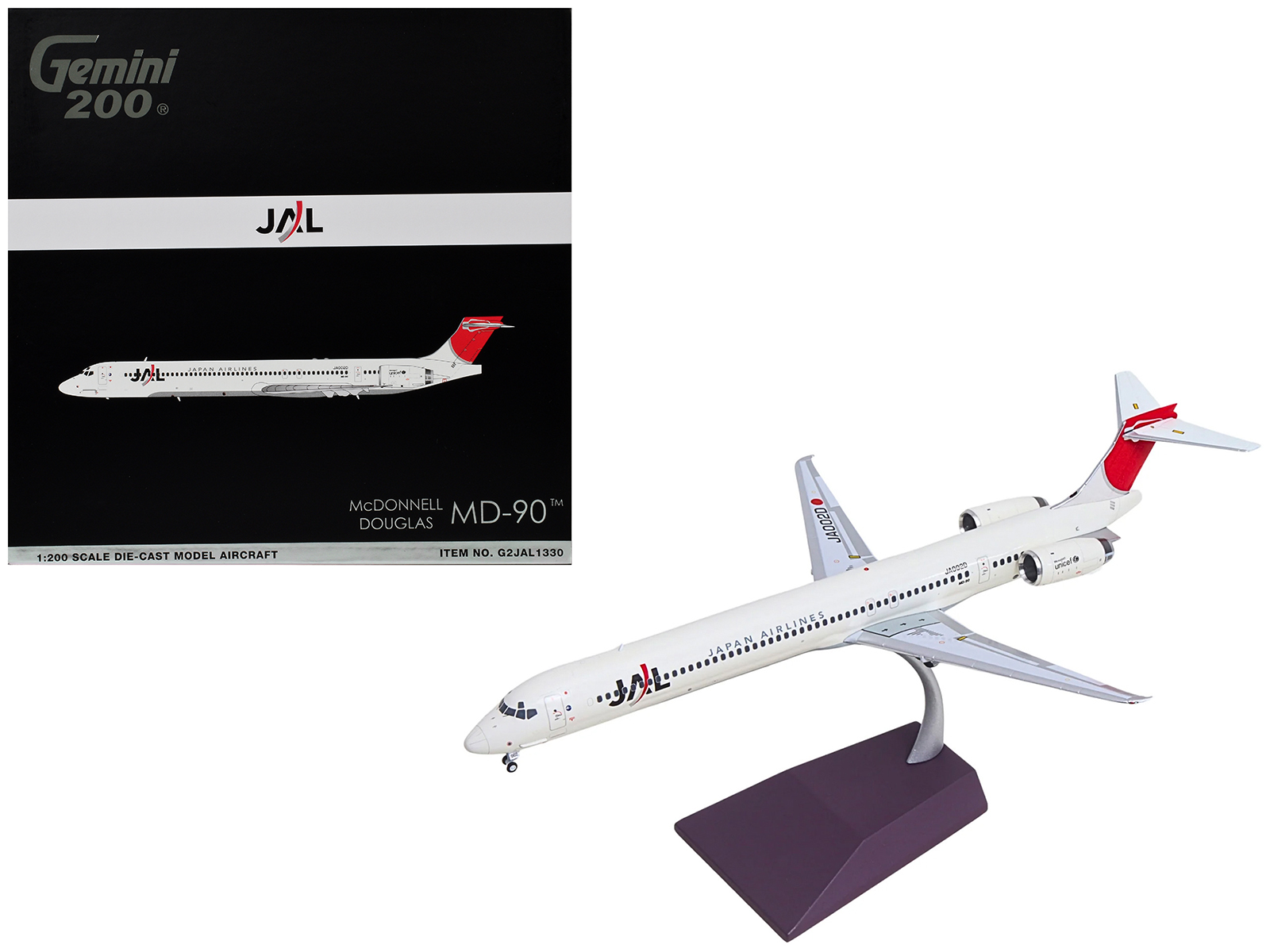 McDonnell Douglas MD-90 Commercial Aircraft "Japan Airlines" (JA002D) White with Red Tail "Gemini 200" Series 1/200 Diecast Model by GeminiJets