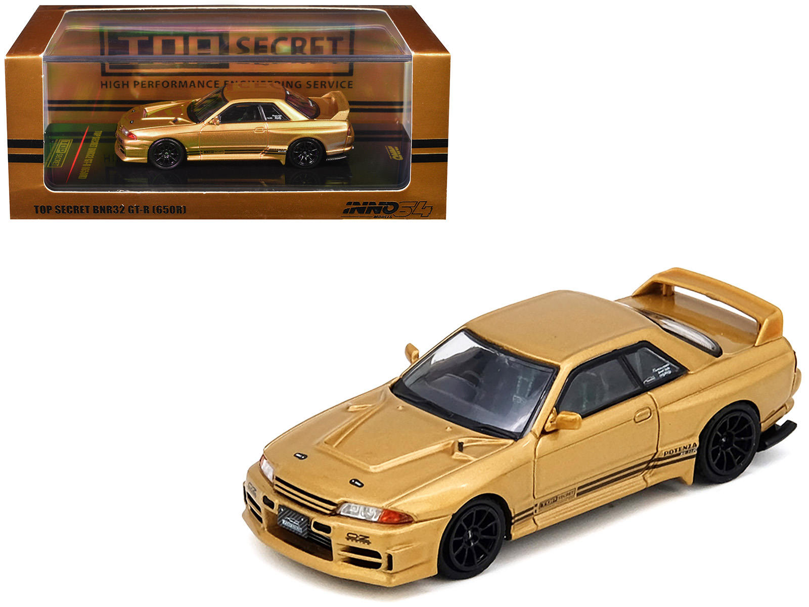 Nissan Skyline "Top Secret" BNR32 GT-R (650R) RHD (Right Hand Drive) Gold Metallic 1/64 Diecast Model Car by Inno Models