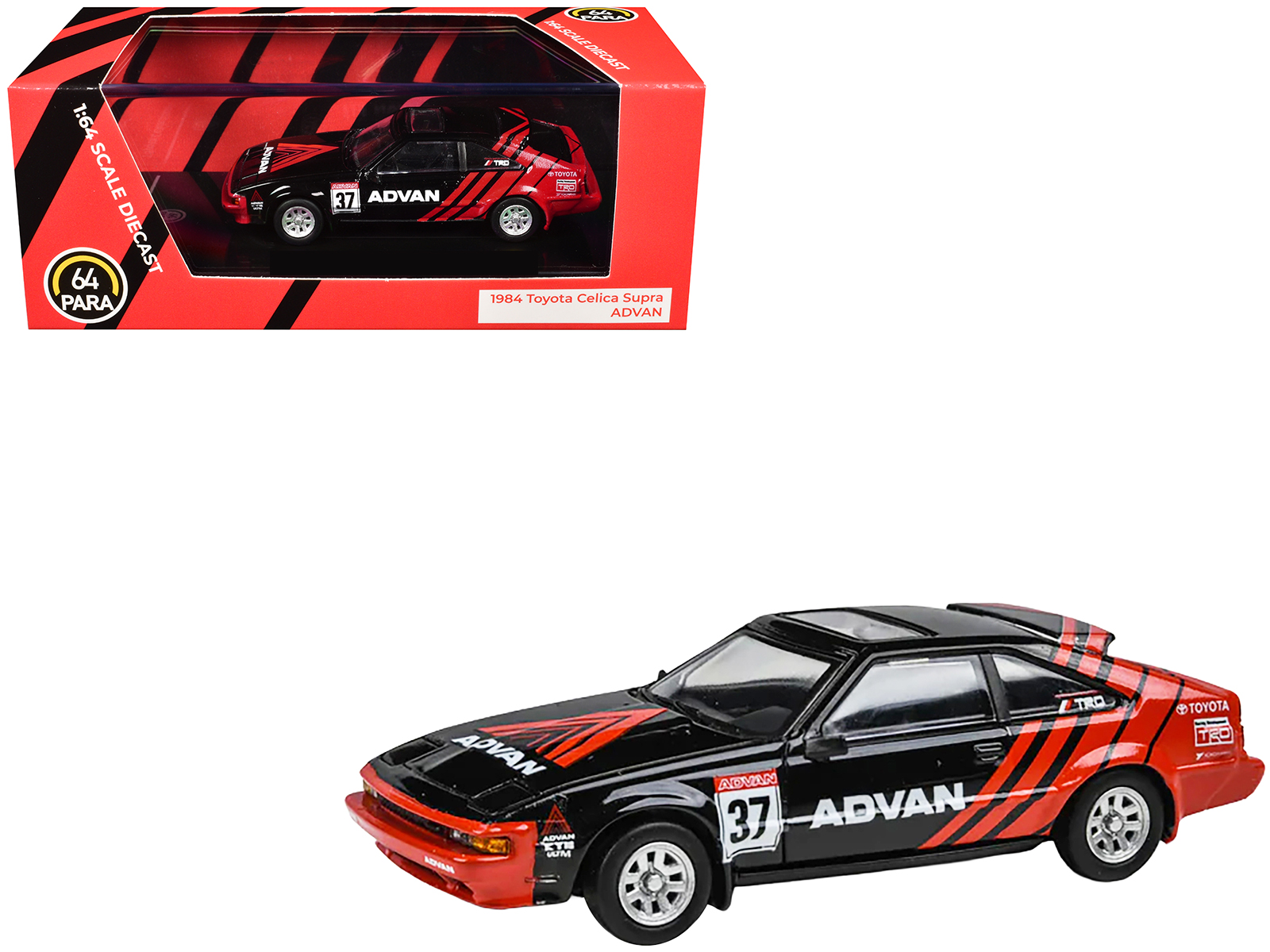 1984 Toyota Celica Supra #37 "ADVAN" Black and Red 1/64 Diecast Model Car by Paragon Models