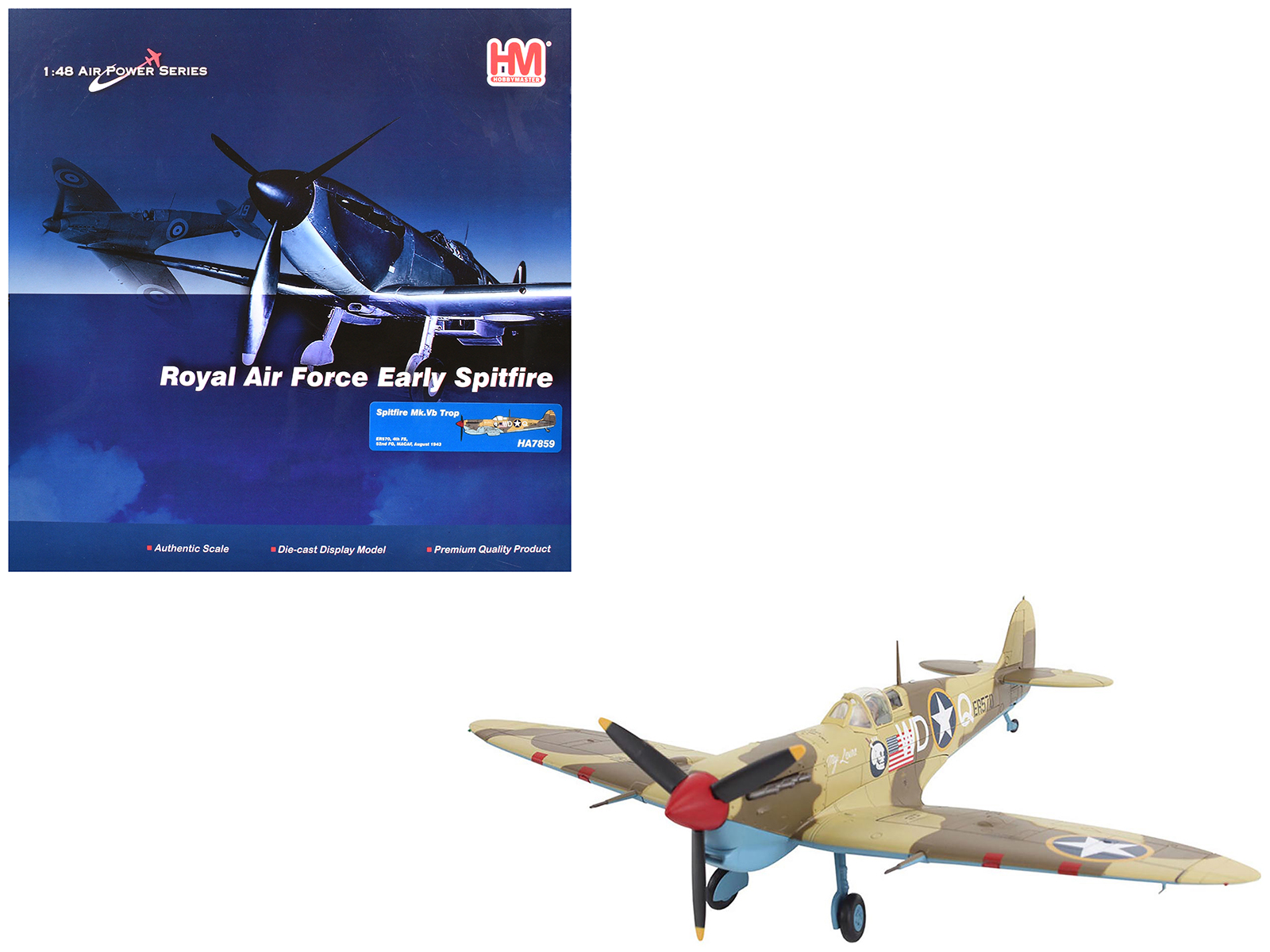 Supermarine Spitfire Mk.Vb Trop Fighter Aircraft "ER570 4th Fighter Squadron 52nd Fighter Group" (1943) Mediterranean Allied Coastal Air Force "Air Power Series" 1/48 Diecast Model by Hobby Master