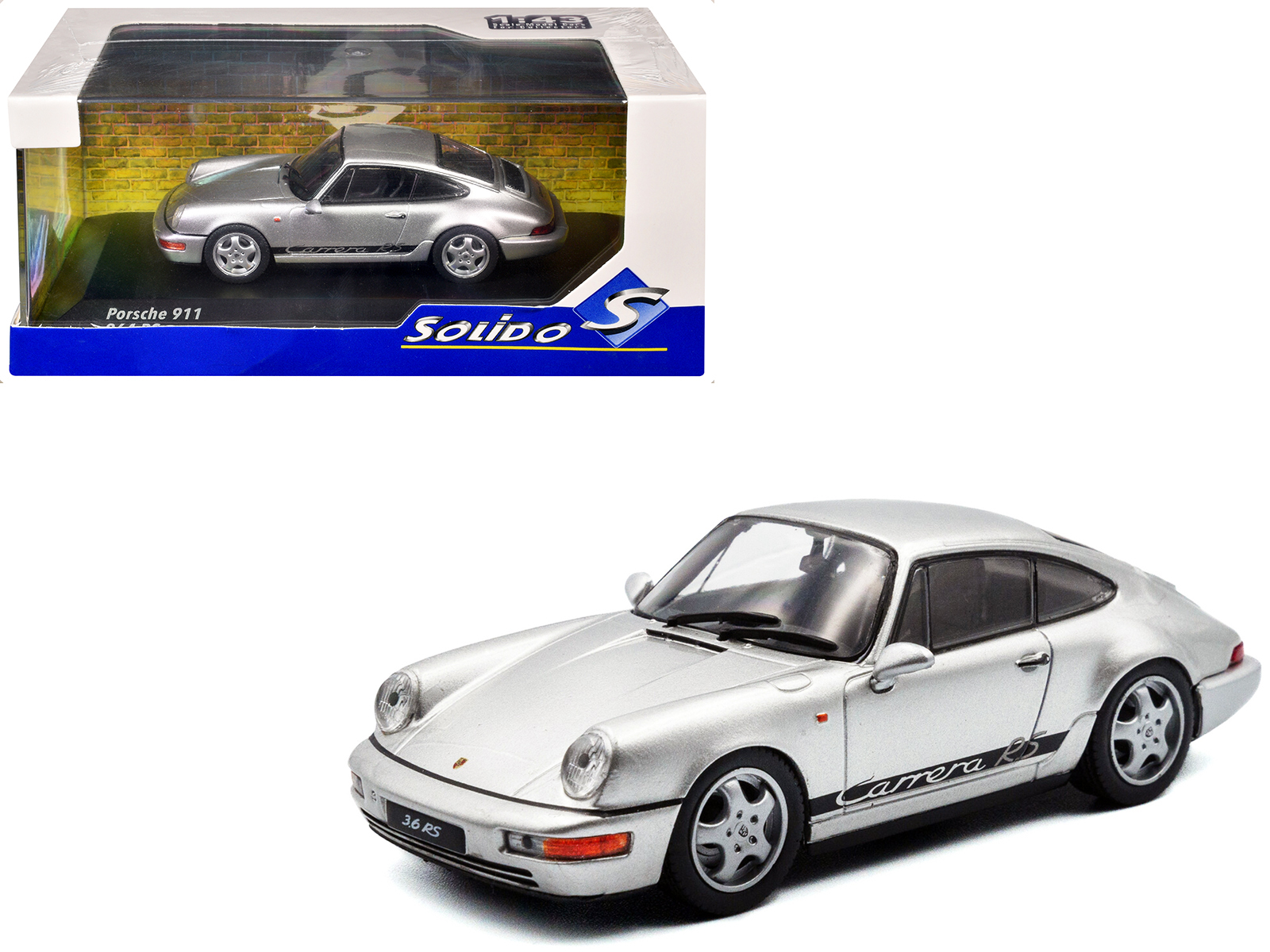 1994 Porsche 911 (964) RS Silver Metallic with Black Stripes 1/43 Diecast Model Car by Solido
