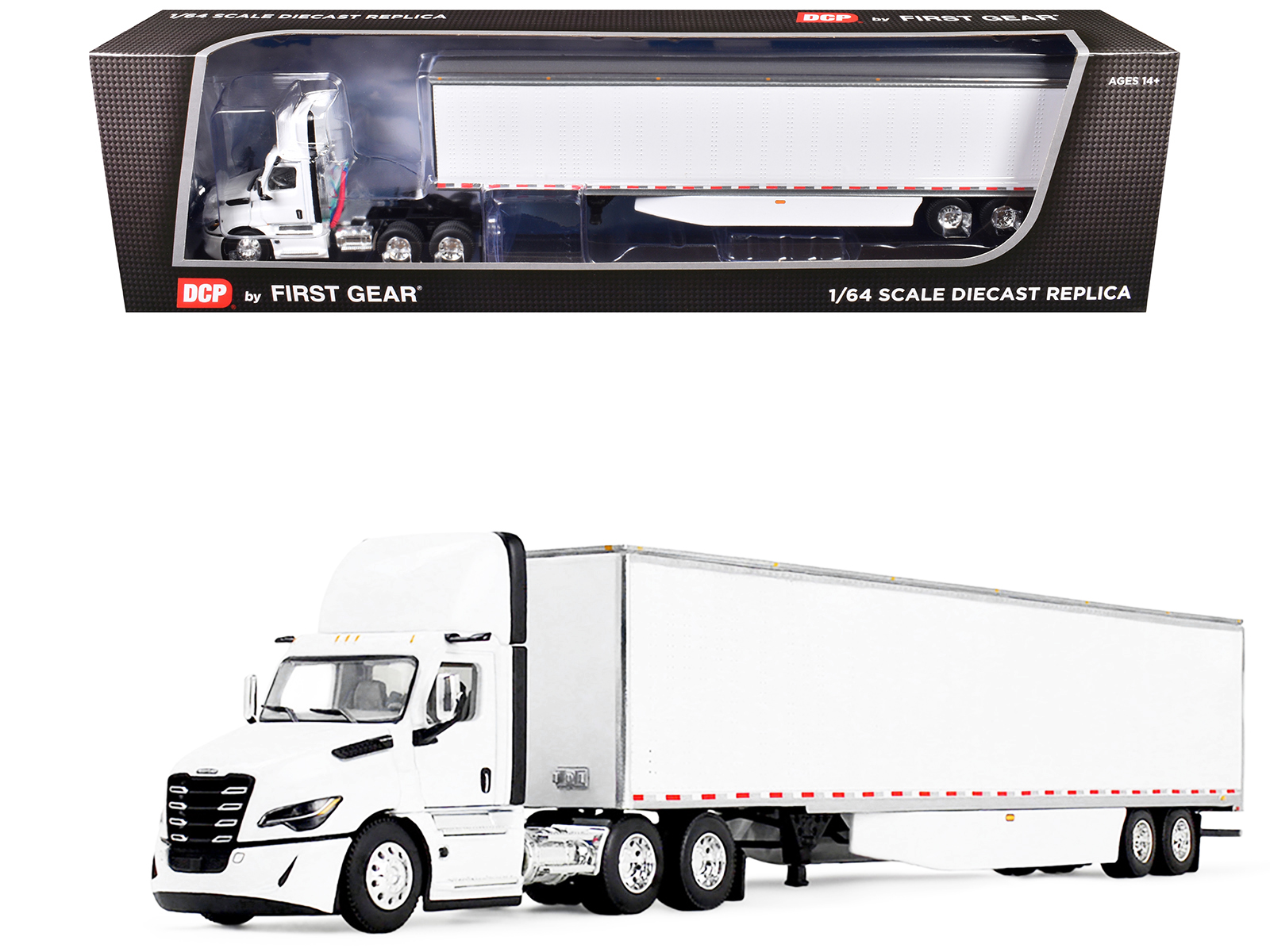 Freightliner Fifth Generation Cascadia Day Cab and 53' Utility Trailer with Skirts White 1/64 Diecast Model by DCP/First Gear