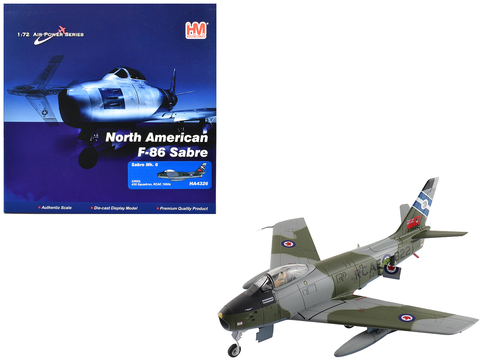 Canadair Sabre Mk.6 Fighter Aircraft "23622 430 Squadron" (1950s) Royal Canadian Air Force "Air Power Series" 1/72 Diecast Model by Hobby Master