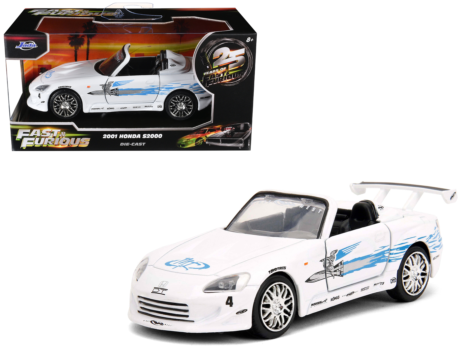 2001 Honda S2000 Convertible White with Graphics "Fast & Furious Remix - 25th Anniversary" Series 1/32 Diecast Model Car by Jada