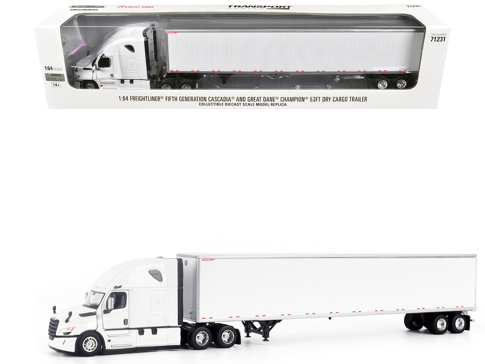 2025 Freightliner Cascadia Gen-5 Truck Tractor with Sleeper and Great Dane Champion 53ft Dry Cargo Trailer Winter White "Transport Series" 1/64 Diecast Model by Diecast Masters