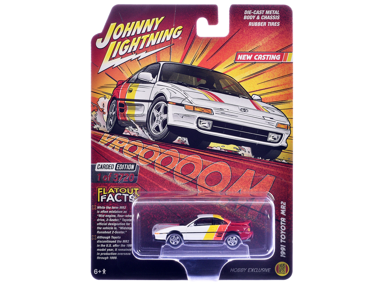 1991 Toyota MR2 White with Stripes "Hobby Exclusive" Series Limited Edition to 3720 pieces Worldwide 1/64 Diecast Model Car by Johnny Lightning