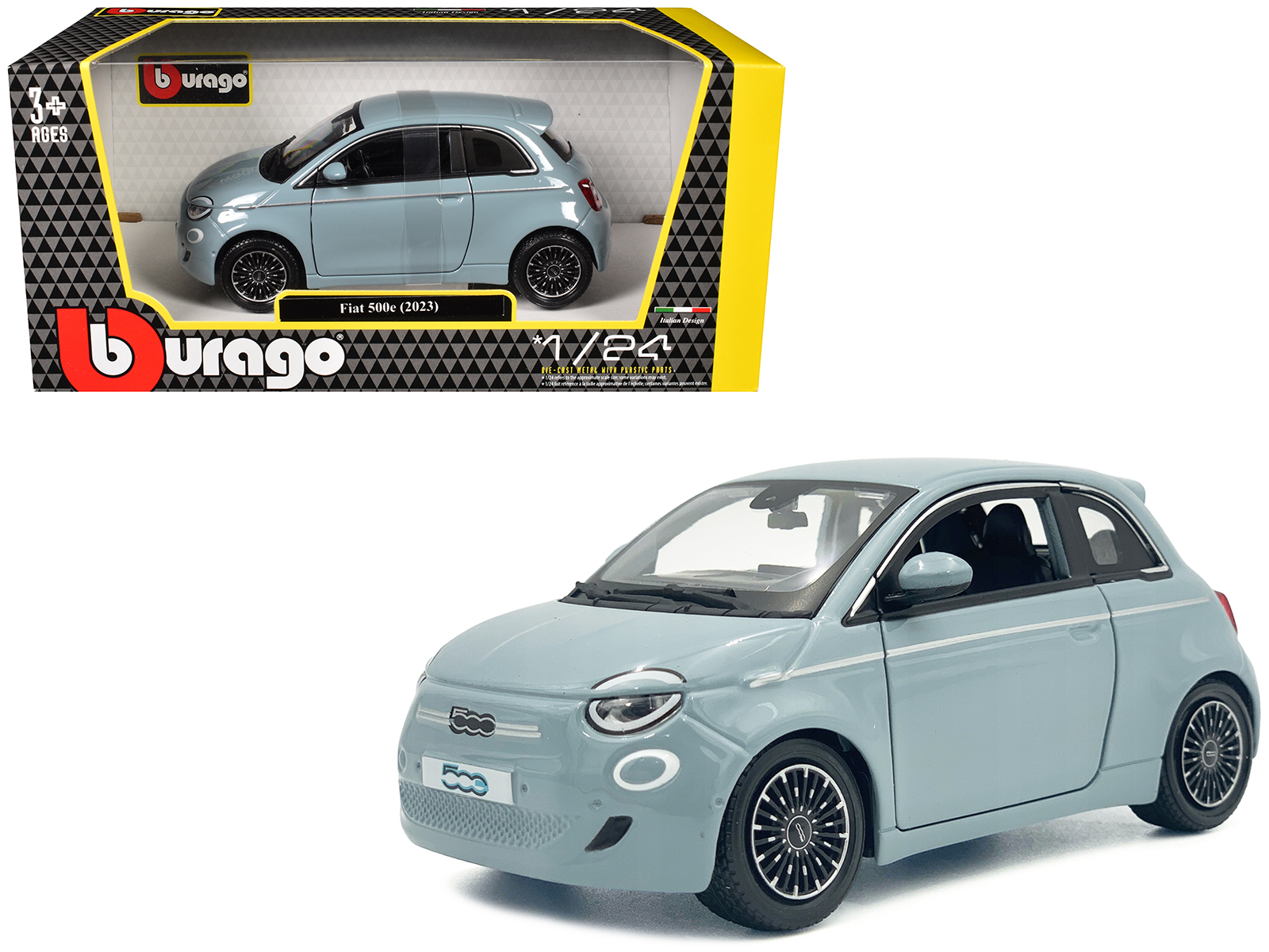 2023 Fiat 500e Light Blue 1/24 Diecast Model Car by Bburago