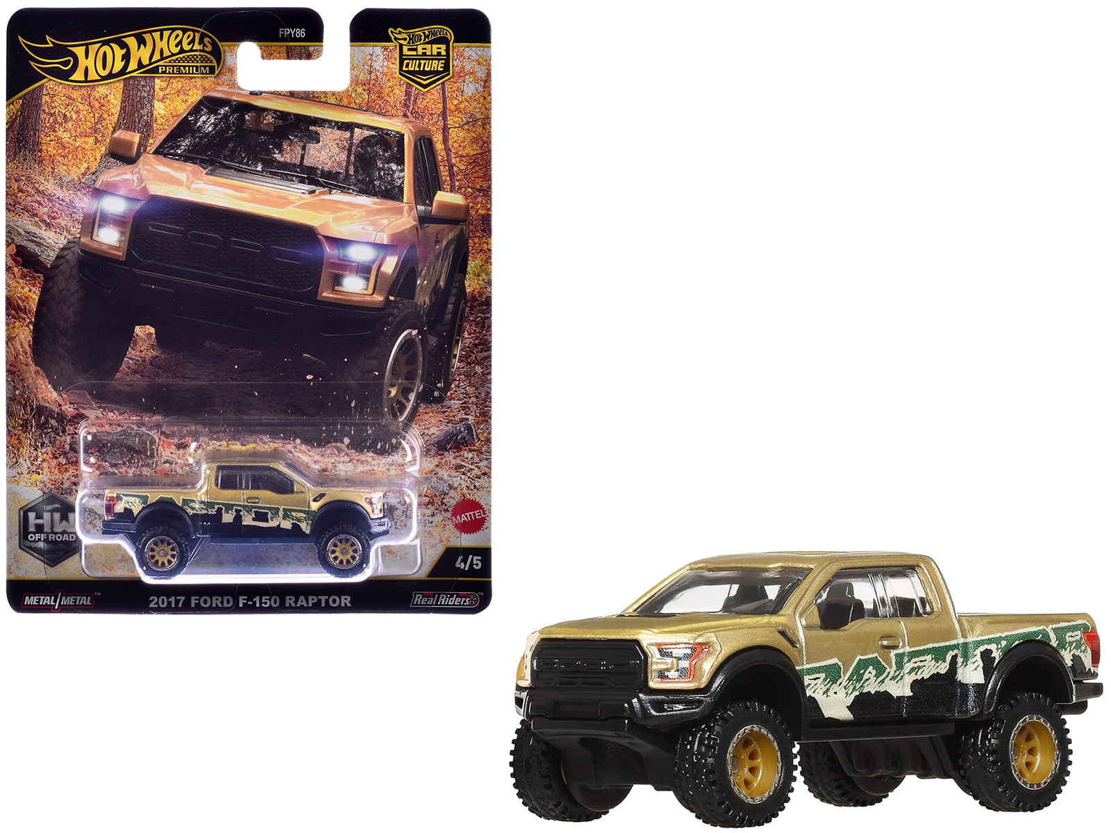 2017 Ford F-150 Raptor Pickup Truck Gold Metallic with Graphics "HW Off Road" Series Diecast Model Car by Hot Wheels