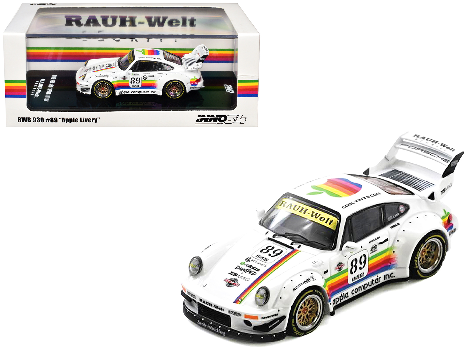 RWB 930 #89 "Apple Livery" White with Stripes 1/64 Diecast Model Car by Inno Models
