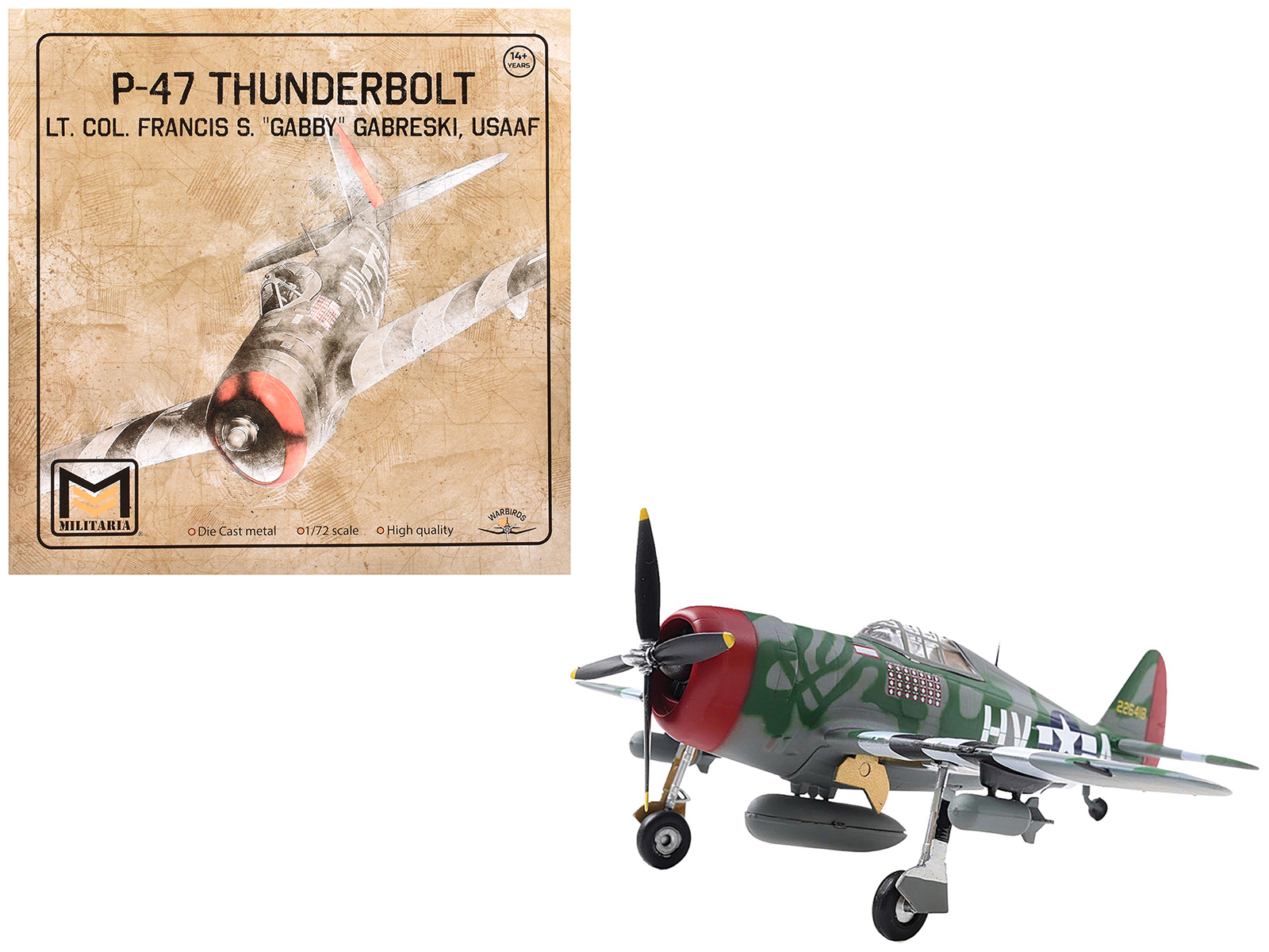 Republic P-47 Thunderbolt Fighter Aircraft "Lt. Col. Francis S. "Gabby" Gabreski" United States Army Air Forces 1/72 Diecast Model by Militaria Die Cast