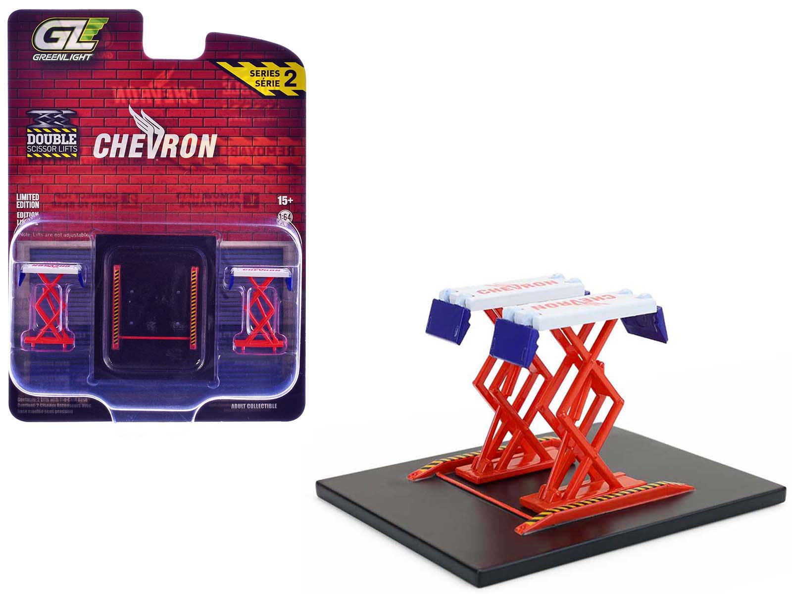 Automotive Double Scissor Lift "Chevron" White and Red "Double Scissor Lifts" Series 2 1/64 Diecast Model by Greenlight