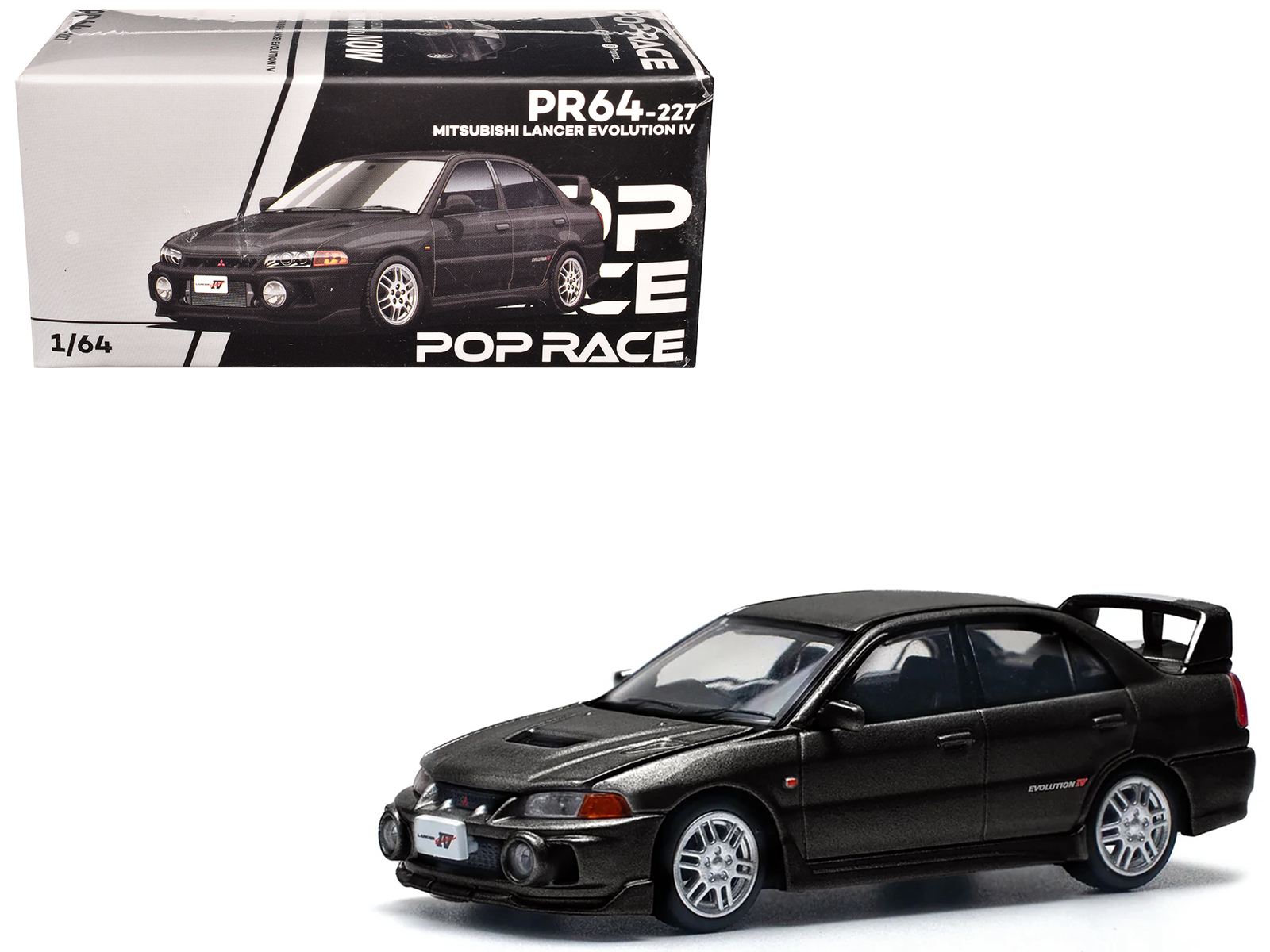Mitsubishi Lancer Evolution IV RHD (Right Hand Drive) Pyrenees Black Pearl 1/64 Diecast Model Car by Pop Race