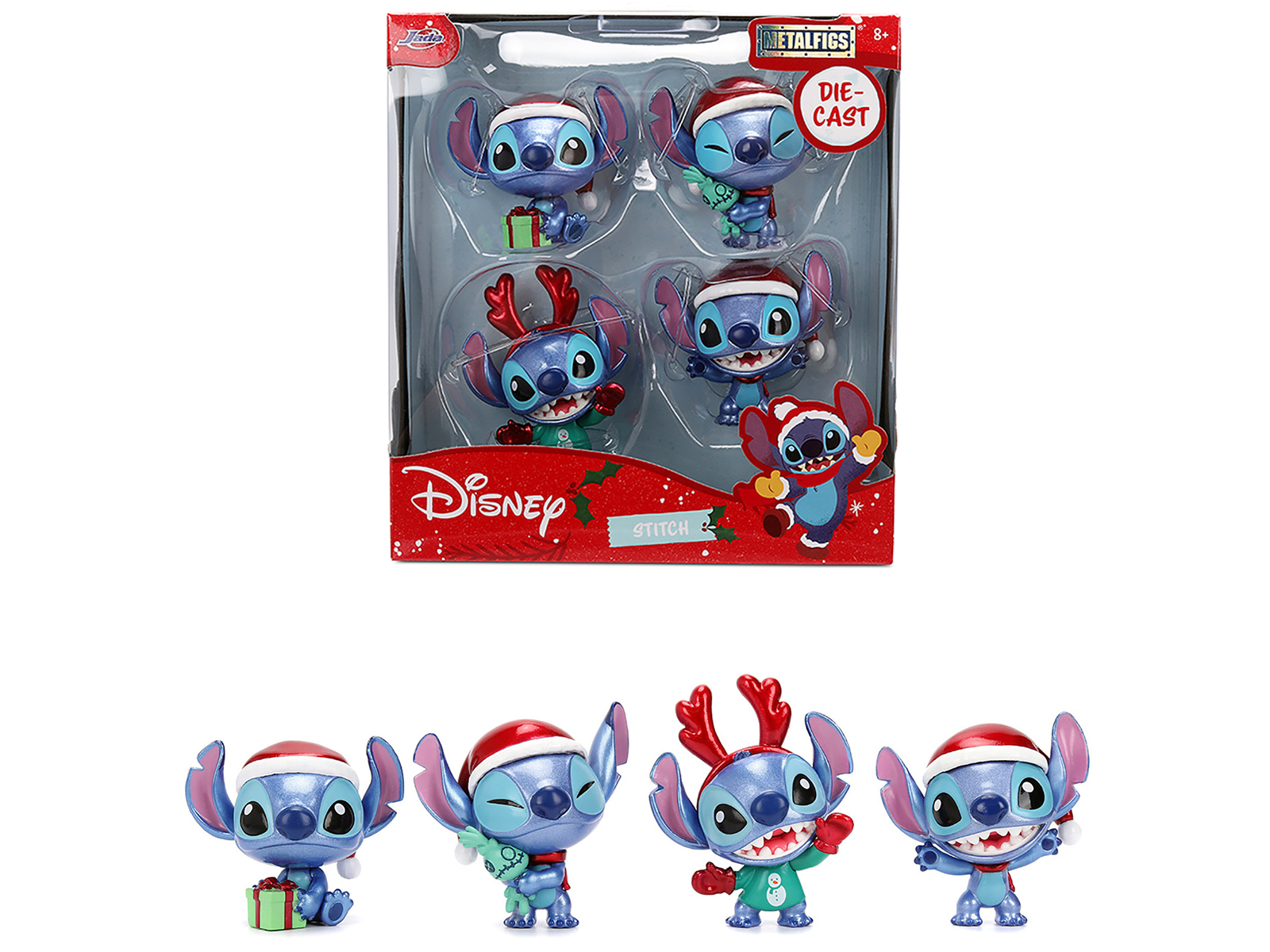 Set of 4 Diecast Figures "Disney's Stitch Christmas Edition" "Metalfigs" Series by Jada