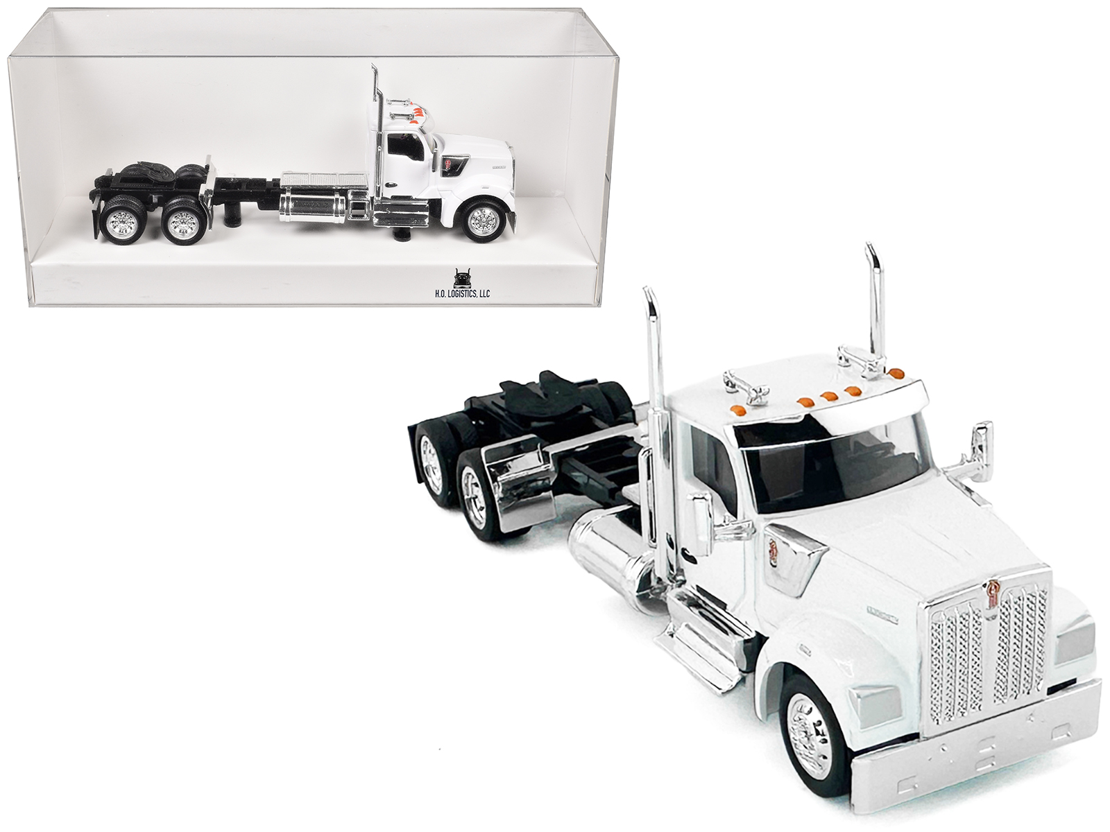 Kenworth W990 2-Axel Day Cab White 1/87 (HO) Plastic Model Car by HO Logistics