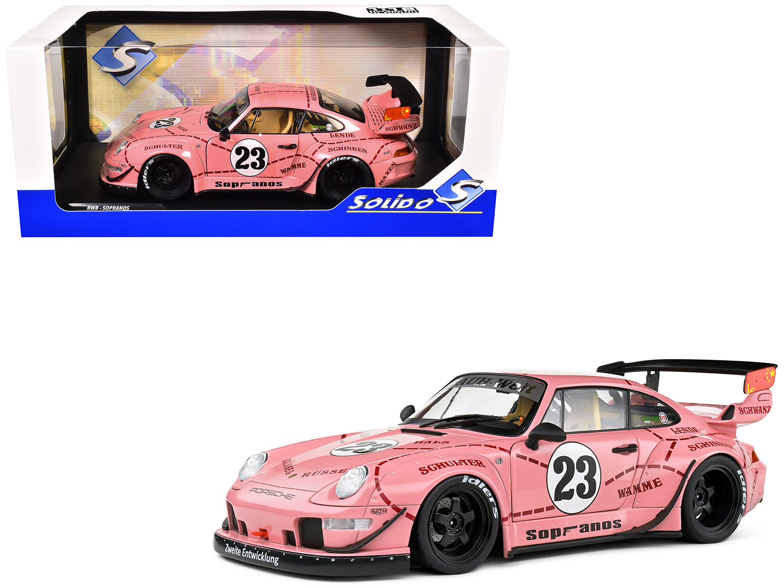 2020 RWB Bodykit #23 "Pink Pig" Pink with Graphics 1/18 Diecast Model Car by Solido