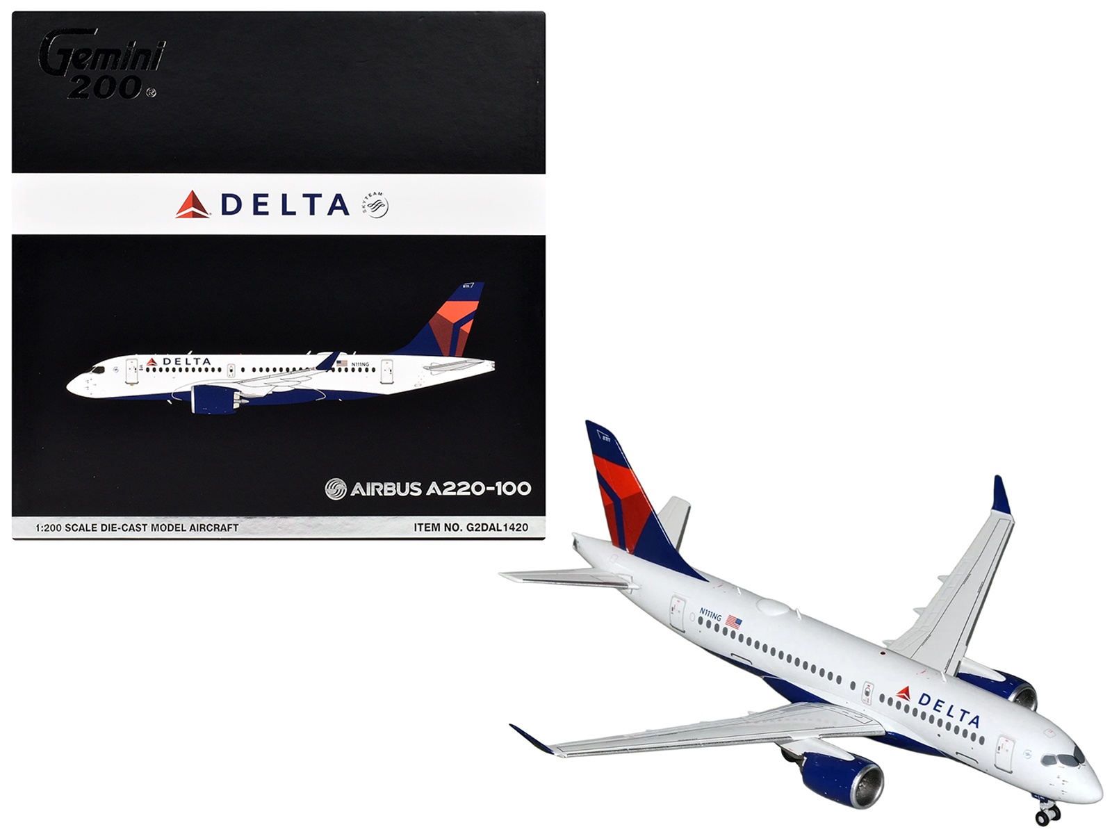 Airbus A220-100 Commercial Aircraft "Delta Air Lines" (N111NG) White with Blue and Red Tail "Gemini 200" Series 1/200 Diecast Model Airplane by GeminiJets