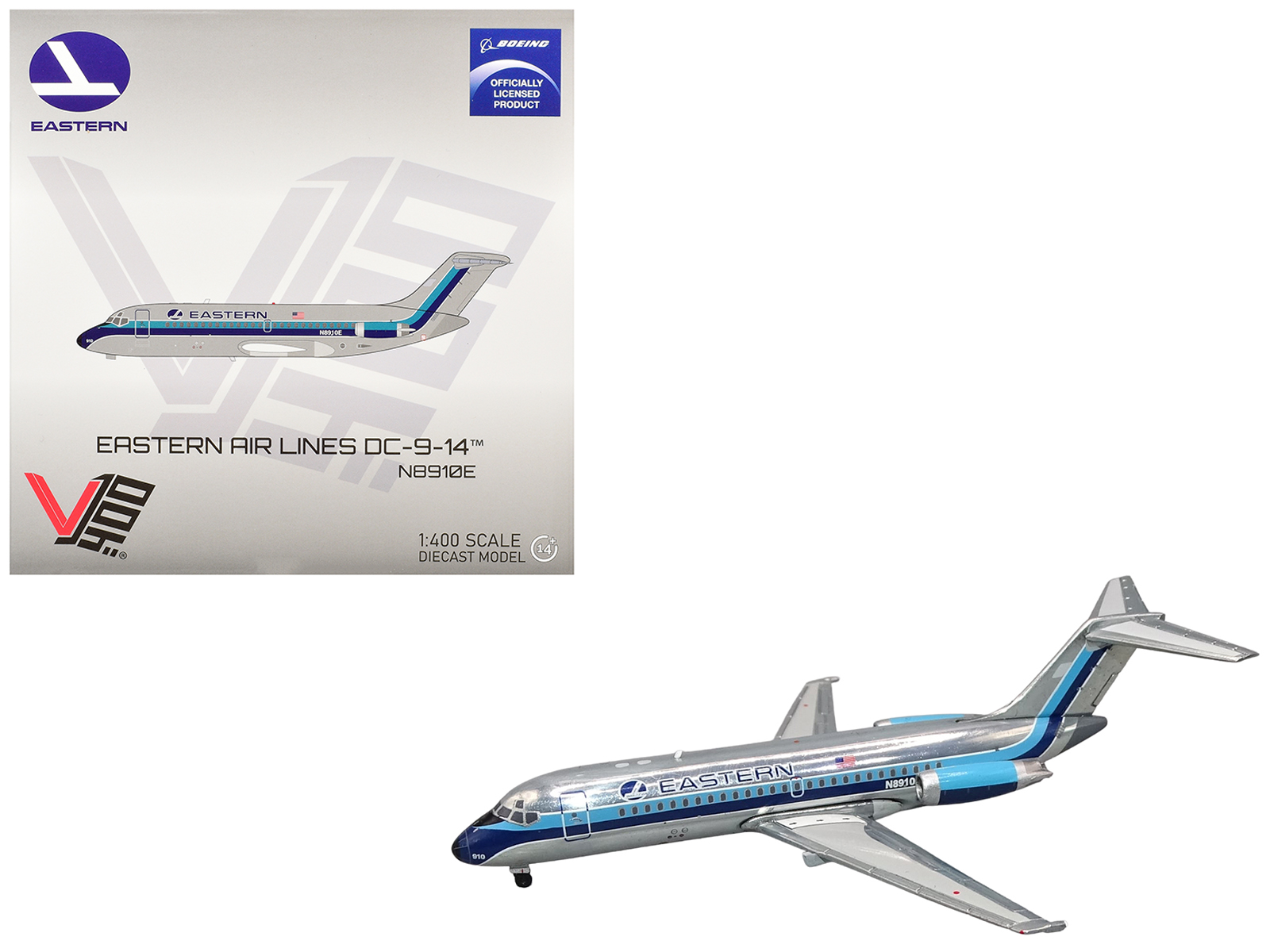 McDonnell Douglas DC-9-14 Commercial Aircraft "Eastern Air Lines" (N8910E) Silver with Blue Stripes 1/400 Diecast Model by V1:400