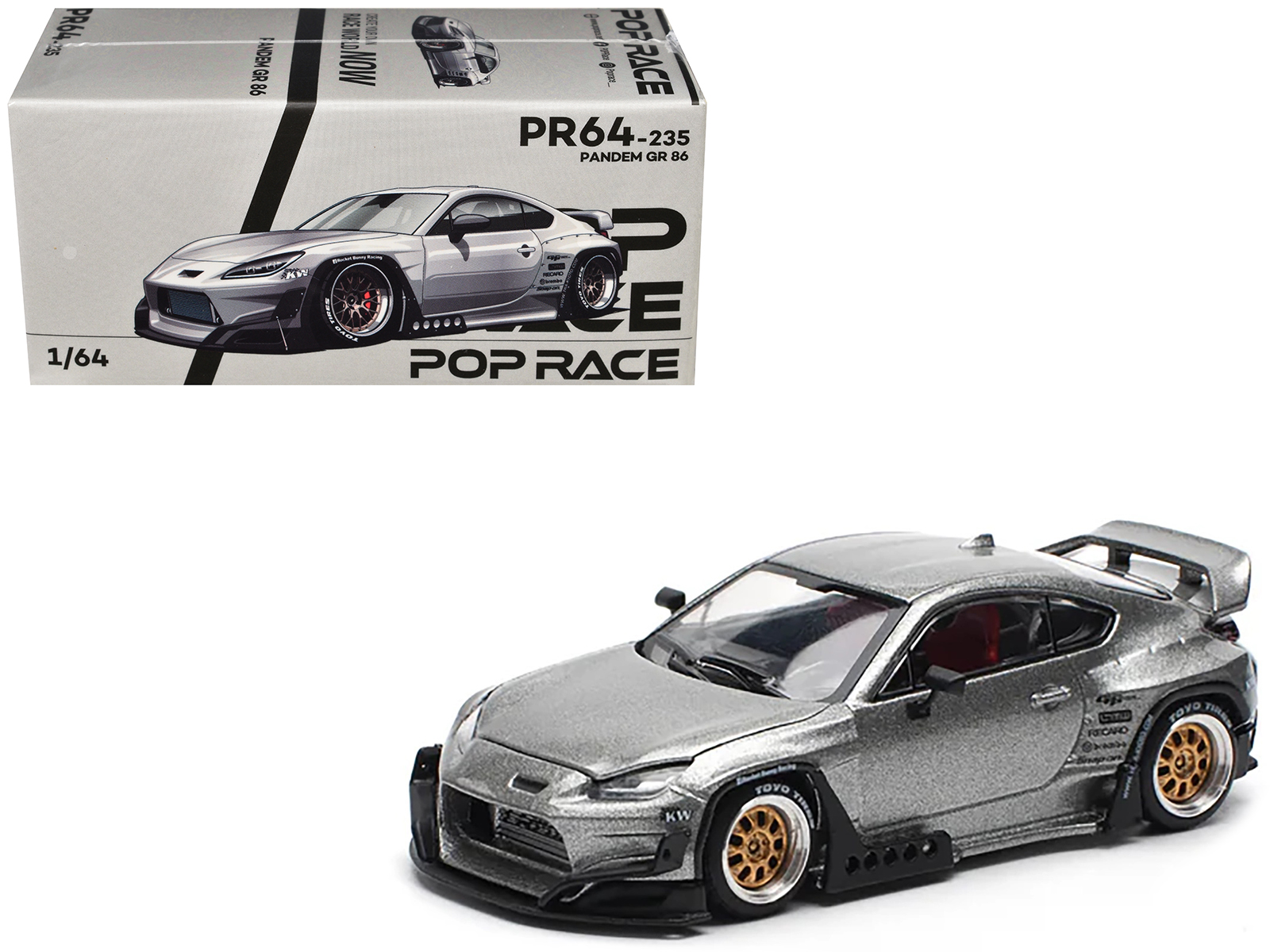 Toyota Pandem GR86 Silver Metallic 1/64 Diecast Model Car by Pop Race