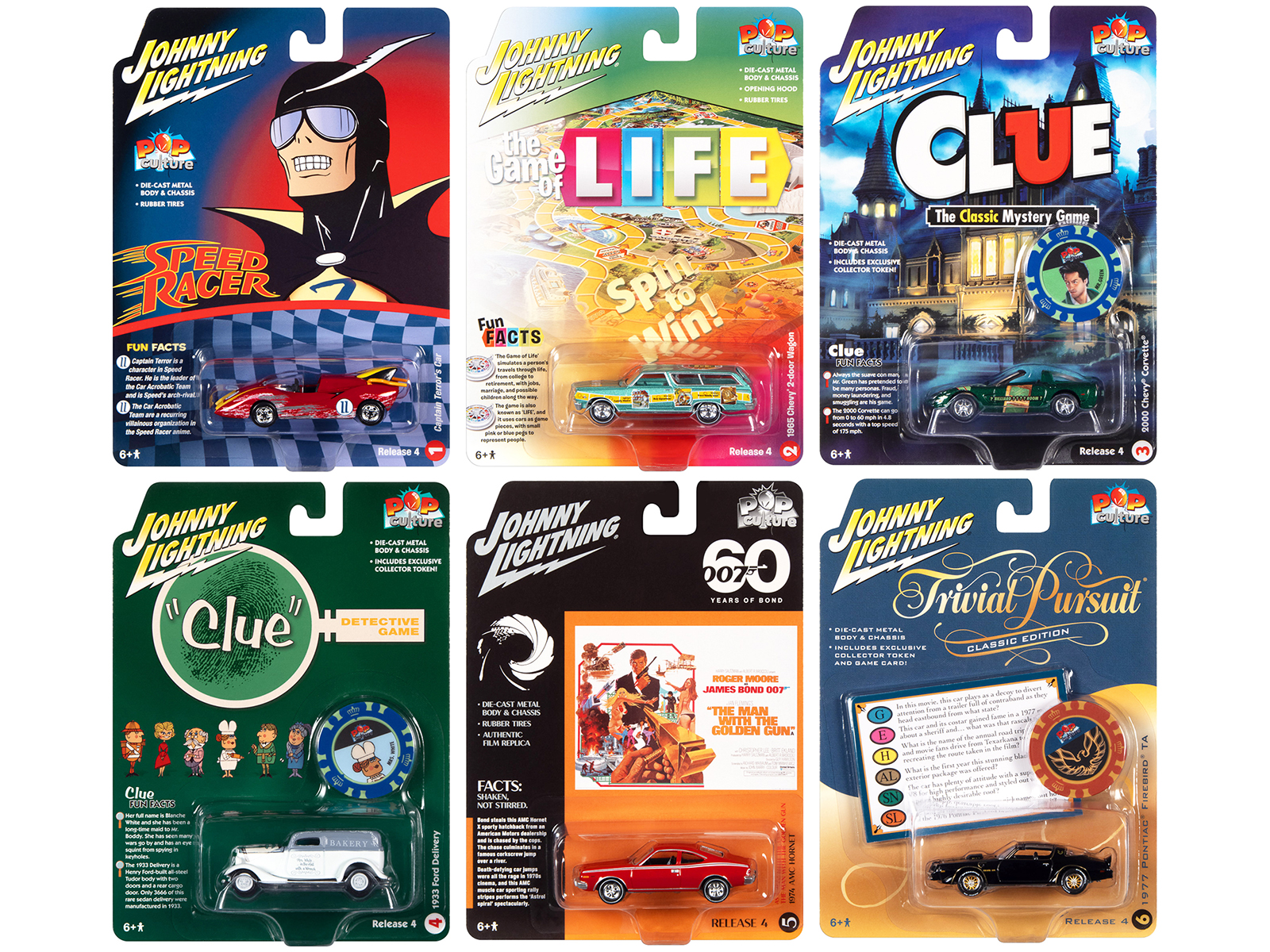 Pop Culture 2022 Set of 6 Cars Release 4 1/64 Diecast Model Cars by Johnny Lightning