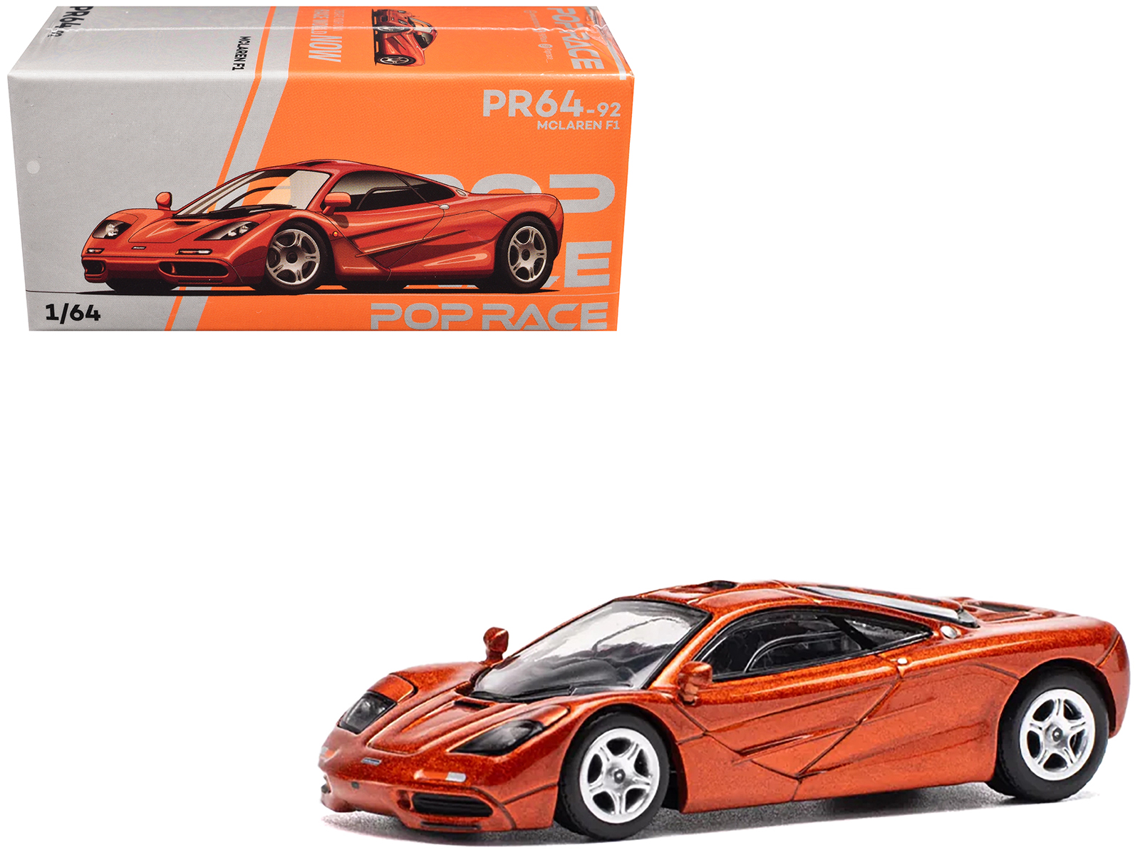 McLaren F1 Orange Metallic 1/64 Diecast Model Car by Pop Race