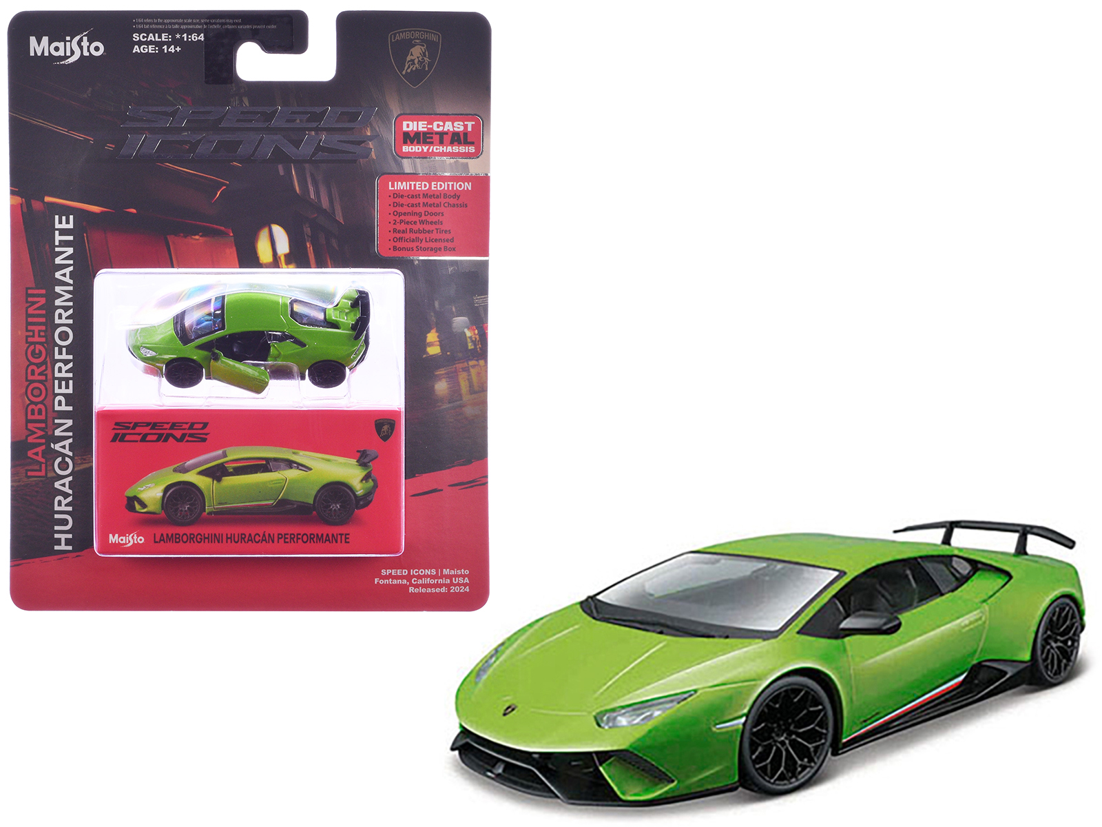 Lamborghini Huracan Performante Green "Speed Icons" Series 1/64 Diecast Model Car by Maisto