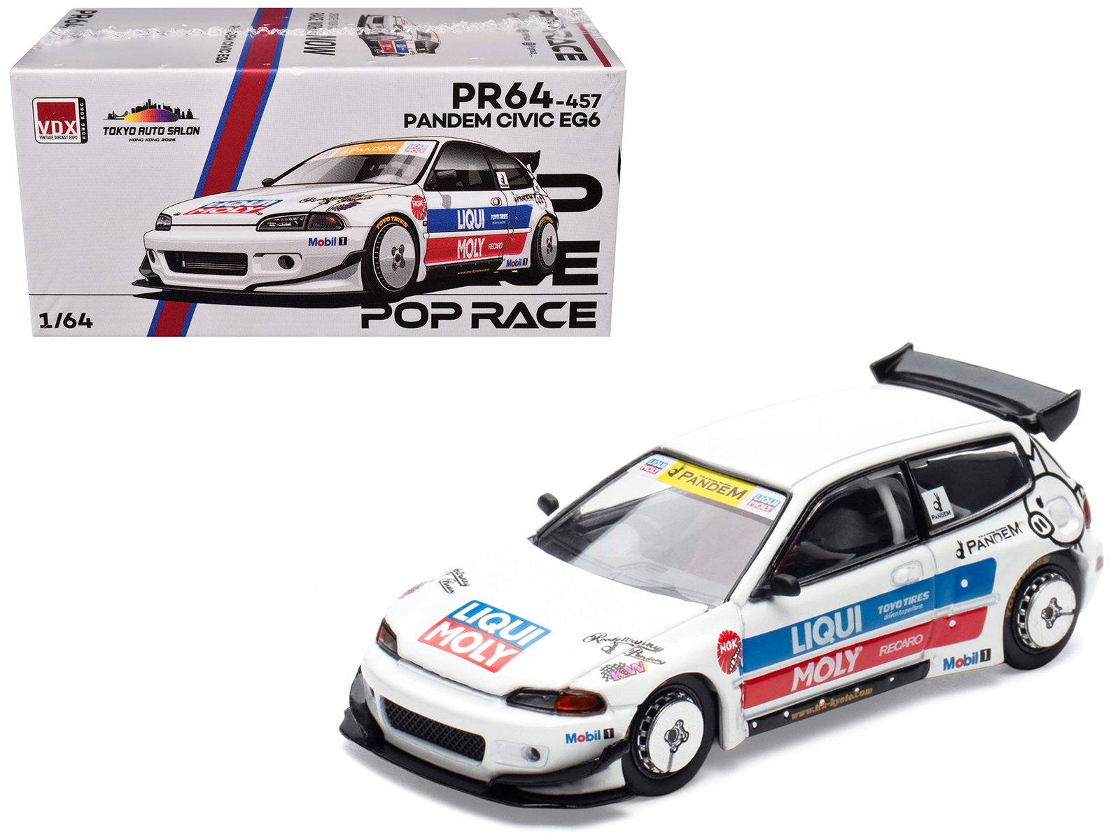 Pandem Civic EG6 RHD (Right Hand Drive) White with Stripes and Graphics "VDX - Tokyo Auto Salon Hong Kong 2025" Special Edition 1/64 Diecast Model Car by Pop Race