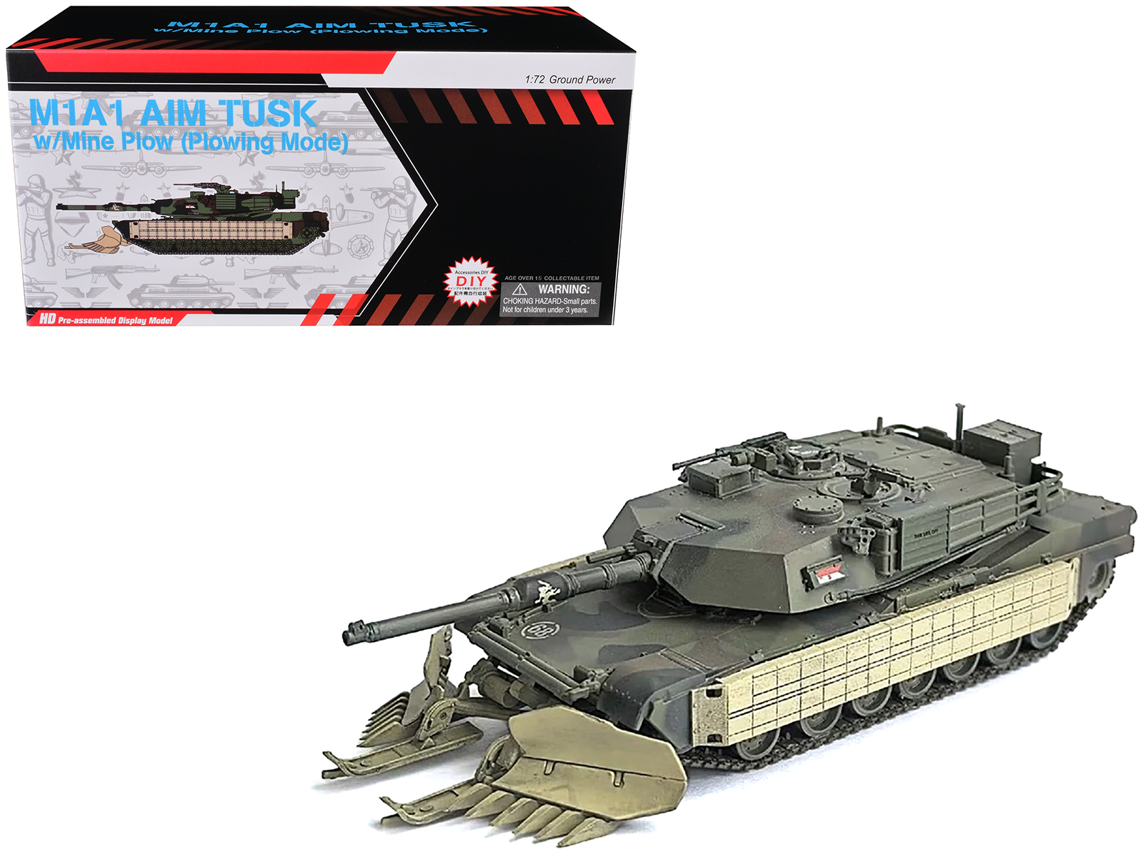 United States M1A1 AIM (Abrams Integrated Management) Tank with Mine Plow (Plowing Mode) #68 "United States Army" Olive Drab "NEO Dragon Armor" Series 1/72 Plastic Model by Dragon Models