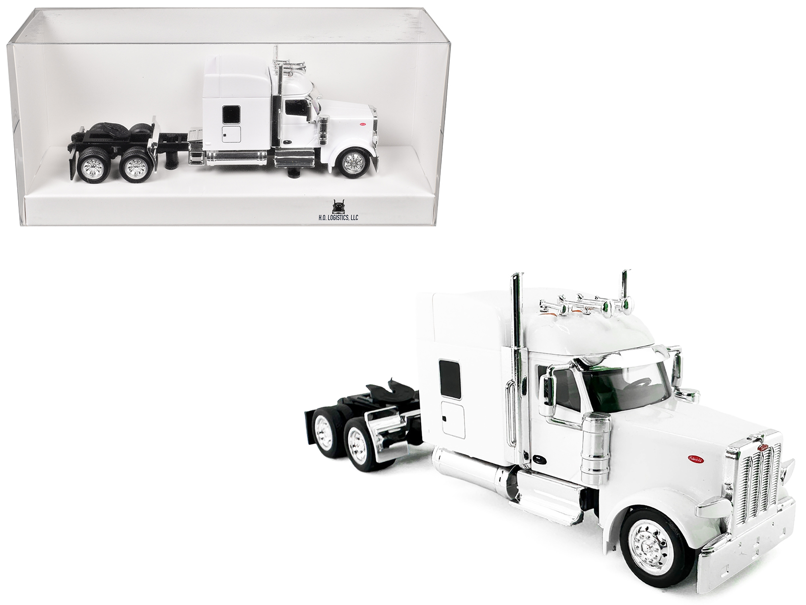 Peterbilt 589 with Stand Up Sleeper Cab White 1/87 (HO) Plastic Model Car by HO Logistics