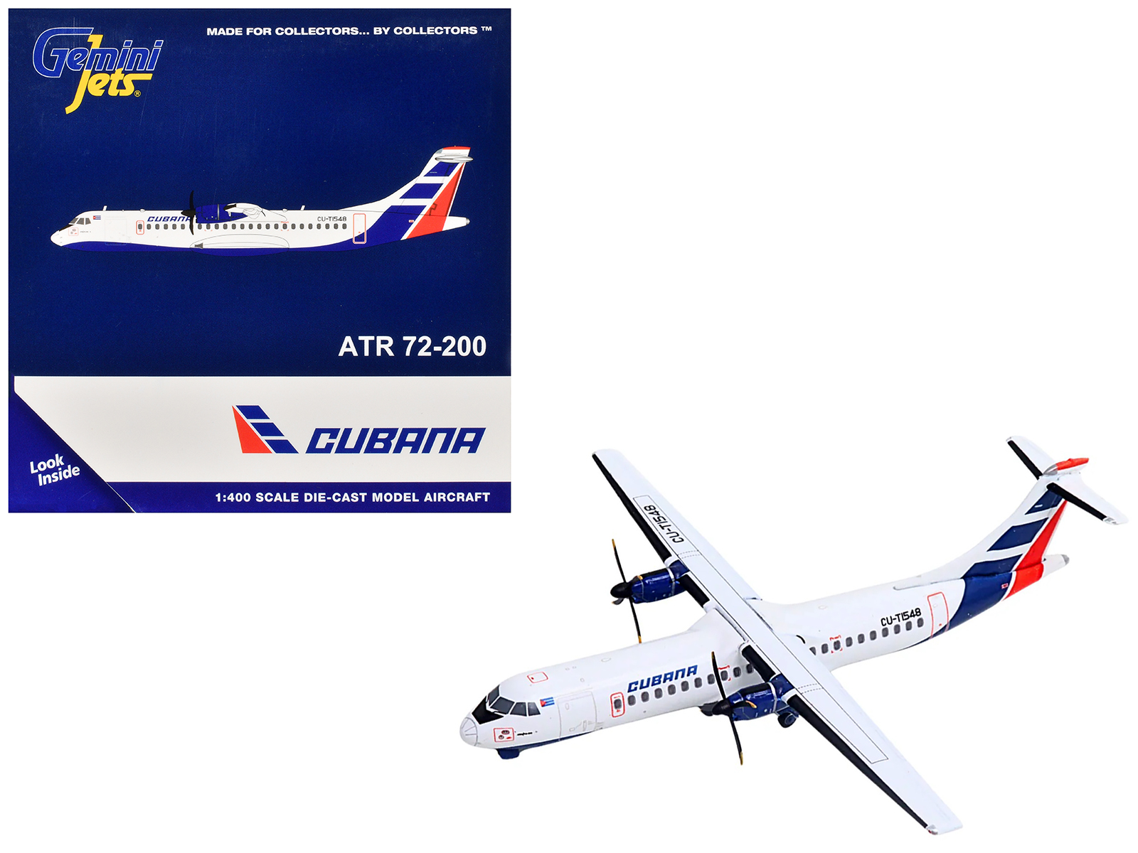 ATR 72-200 Commercial Aircraft "Cubana Airlines" (CU-T1548) White with Red and Blue Stripes 1/400 Diecast Model Airplane by GeminiJets
