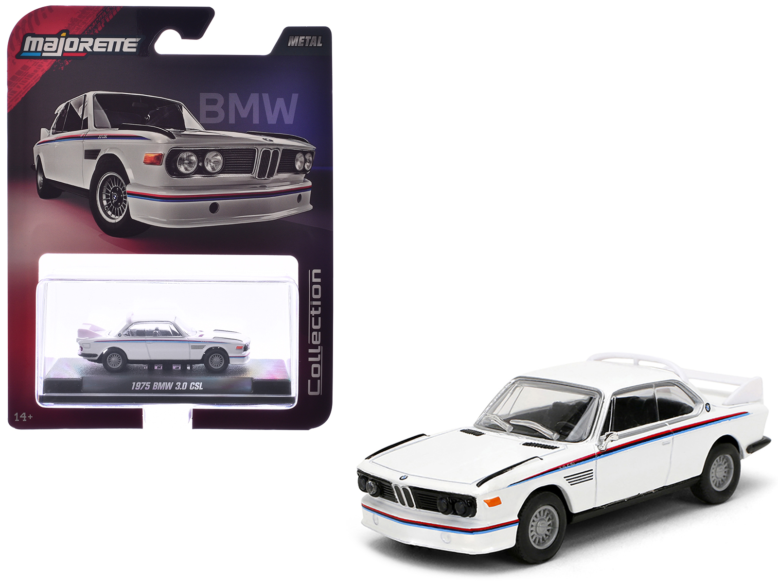 1975 BMW 3.0 CSL White with Red and Blue Stripes "Collection" Series 1/64 Diecast Model Car by Majorette