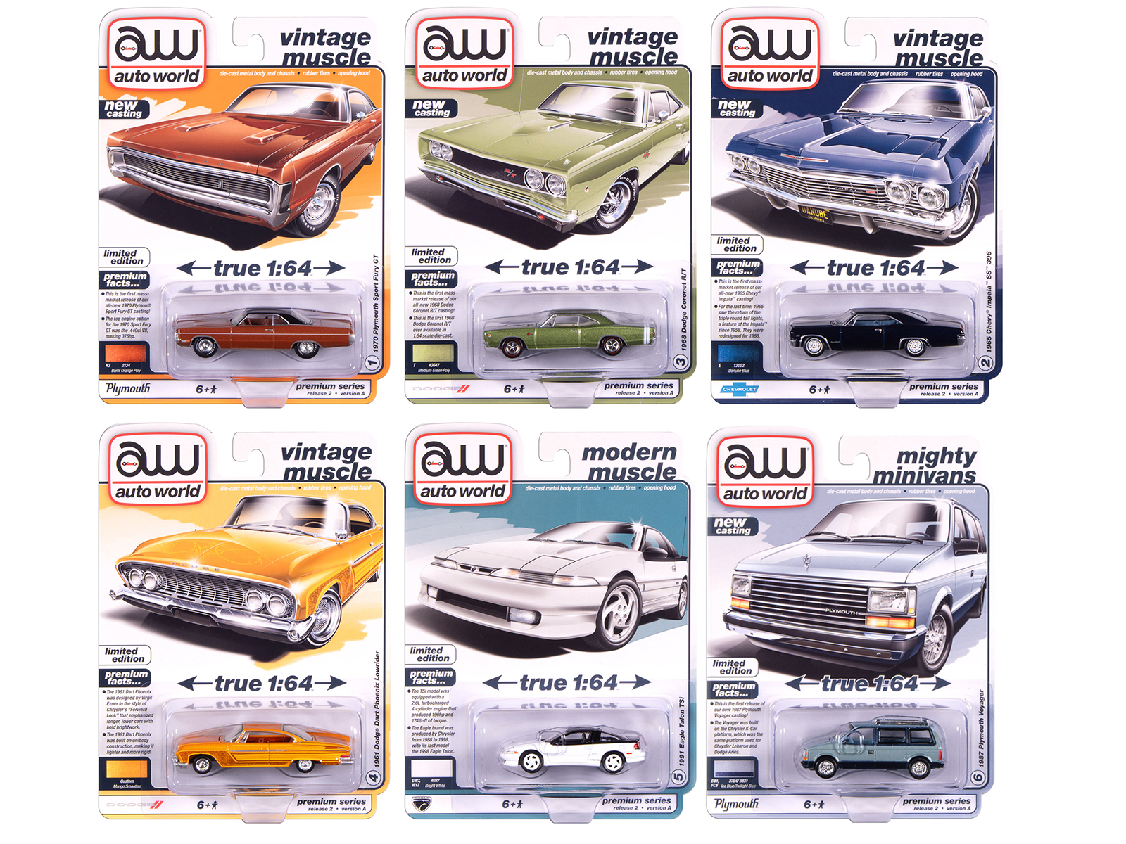 Auto World Premium 2025 Release 2 Set A of 6 pieces 1/64 Diecast Model Cars by Auto World