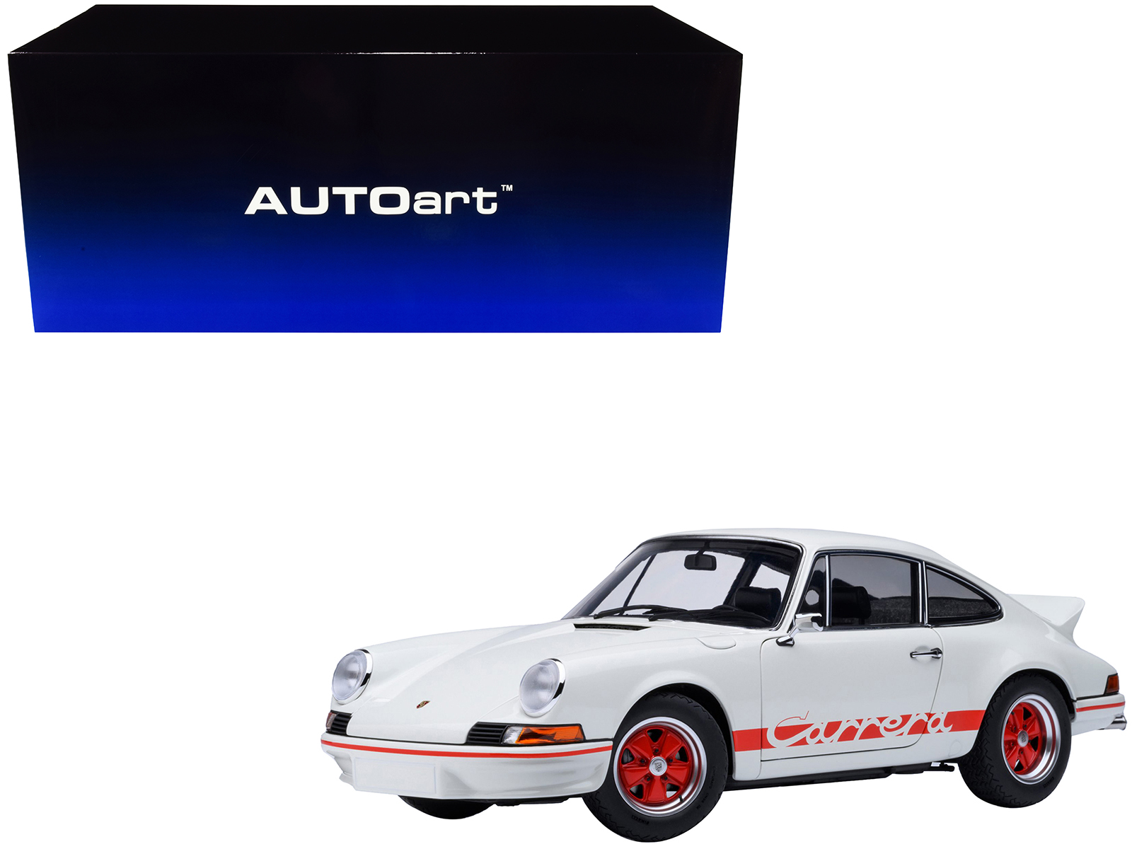 Porsche 911 Carrera 2.7 RS Grand Prix White with Red Stripes and Wheels 1/18 Model Car by Autoart
