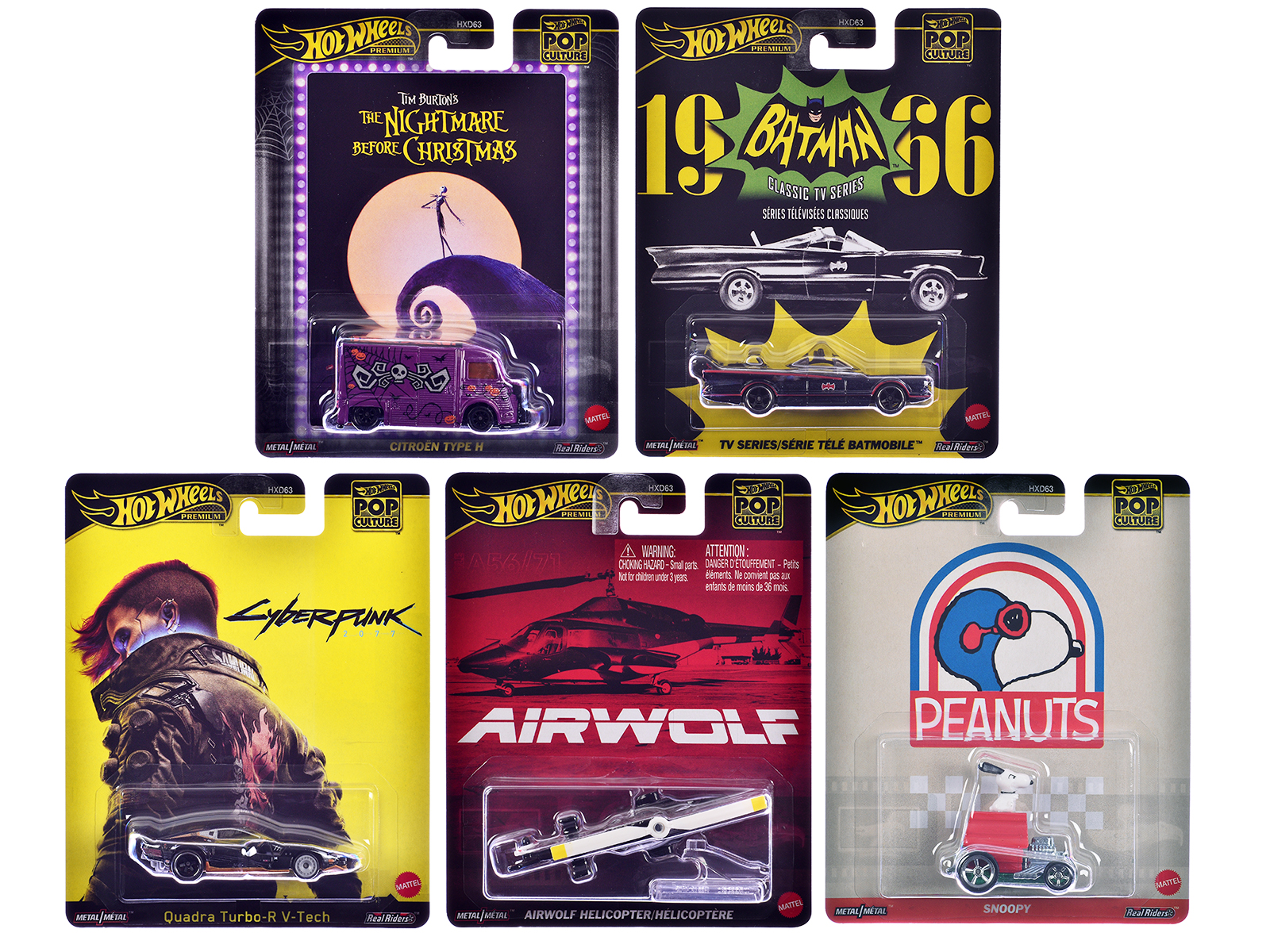 "Pop Culture 2025" 5 piece Set M "Premium Series" Diecast Model Cars by Hot Wheels
